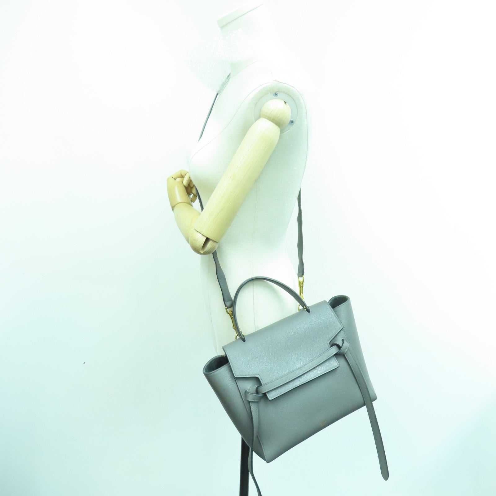 CELINE 牛皮皮革Belt Bag金扣手挽肩背两用袋灰色