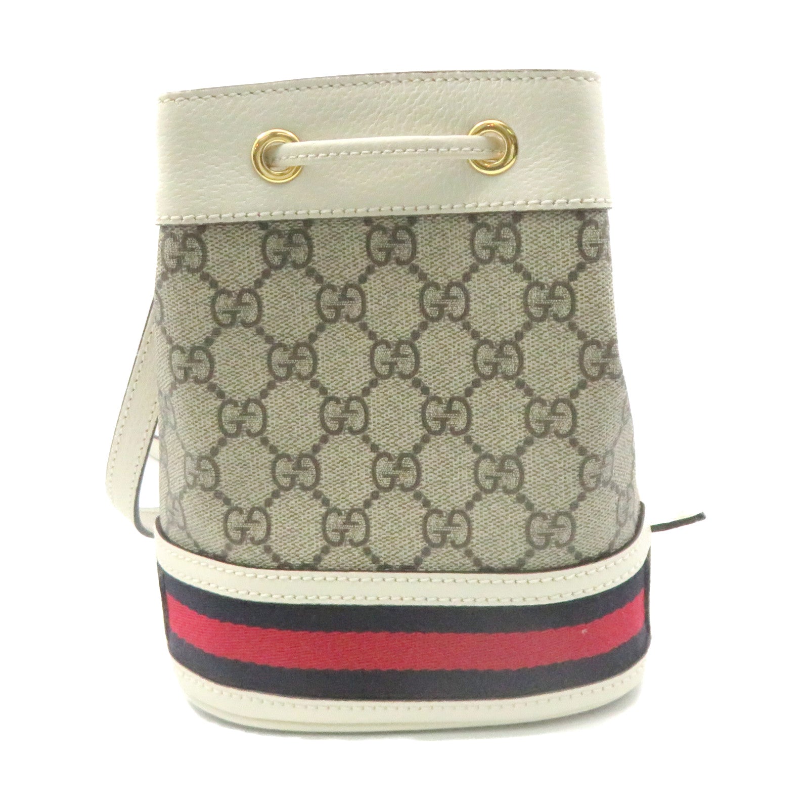 GUCCI 塗層帆布Mini Bucket Shoulder Bag肩背袋啡色/白色