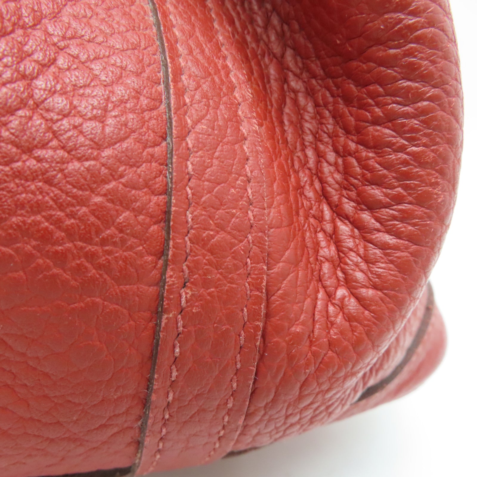 HERMES Clemence Leather Garden Party PM Silver Buckle Handle Bag Red
