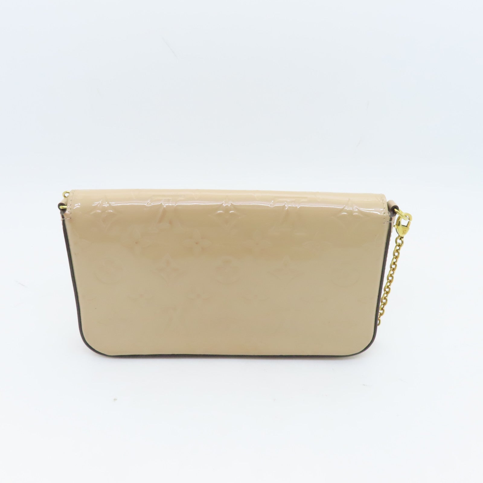 LOUIS VUITTON Monogram Vernis Pochette Felicie Gold Buckle Chain Shoulder Bag Beige