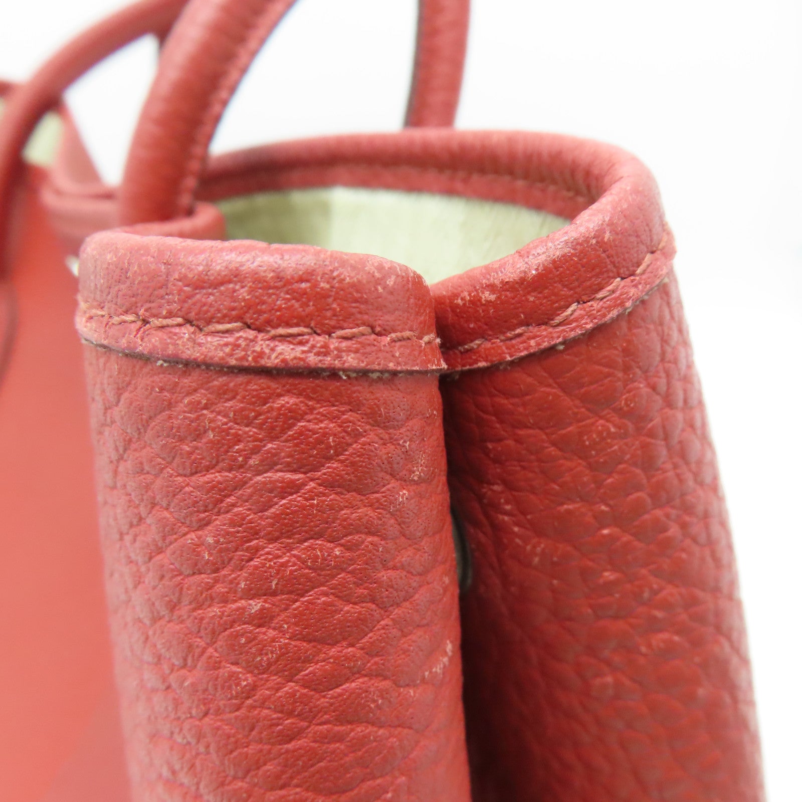 HERMES Clemence Leather Garden Party PM Silver Buckle Handle Bag Red