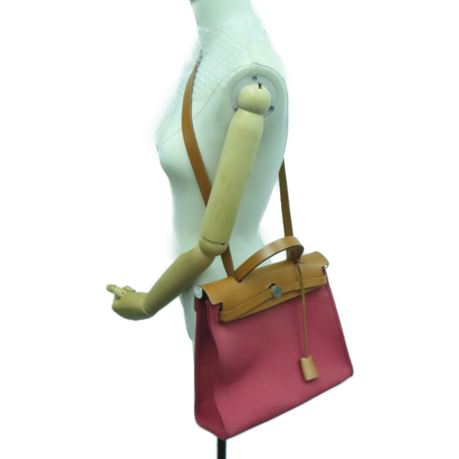HERMES 帆布Herbag PM银扣肩背袋红色