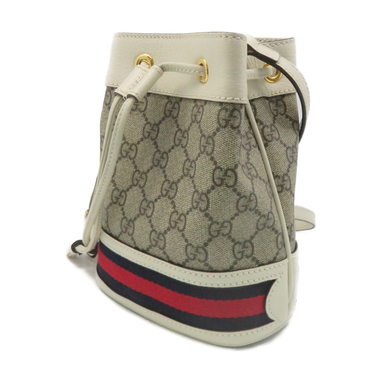 GUCCI 塗層帆布Mini Bucket Shoulder Bag肩背袋啡色/白色