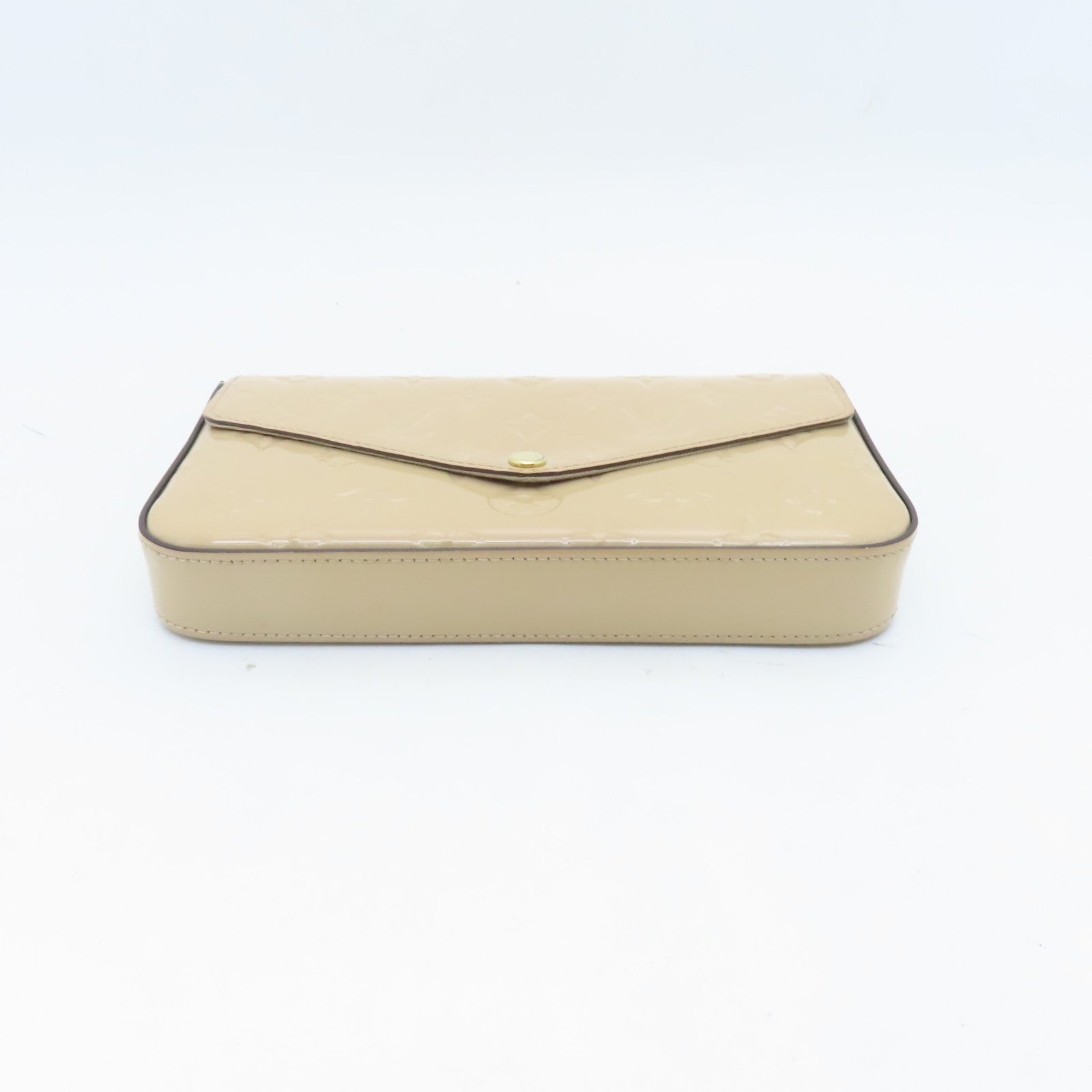 LOUIS VUITTON Monogram Vernis Pochette Felicie Gold Buckle Chain Shoulder Bag Beige