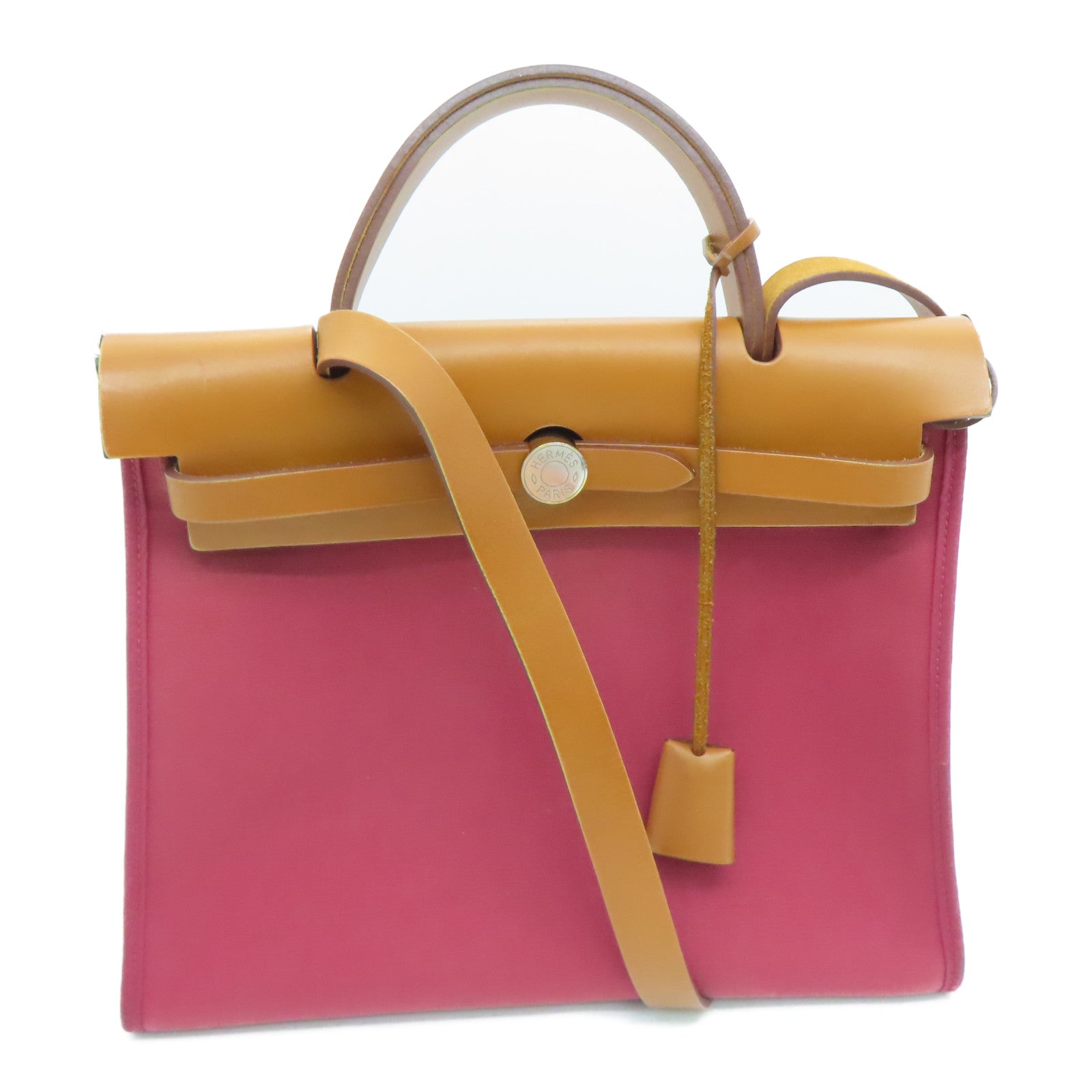 HERMES 帆布Herbag PM银扣肩背袋红色