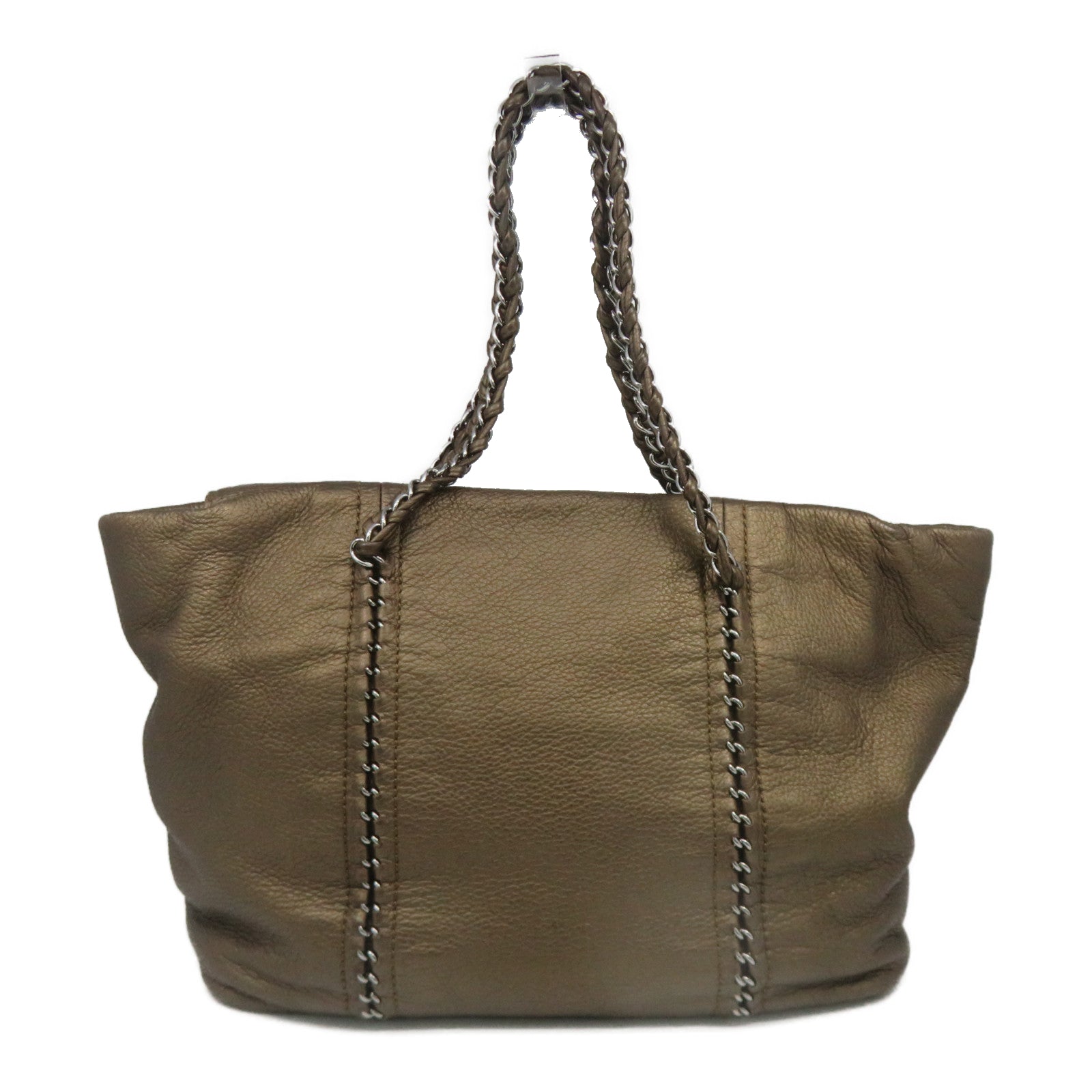 CHANEL 牛皮皮革Tote Bag银扣链带手挽袋啡色