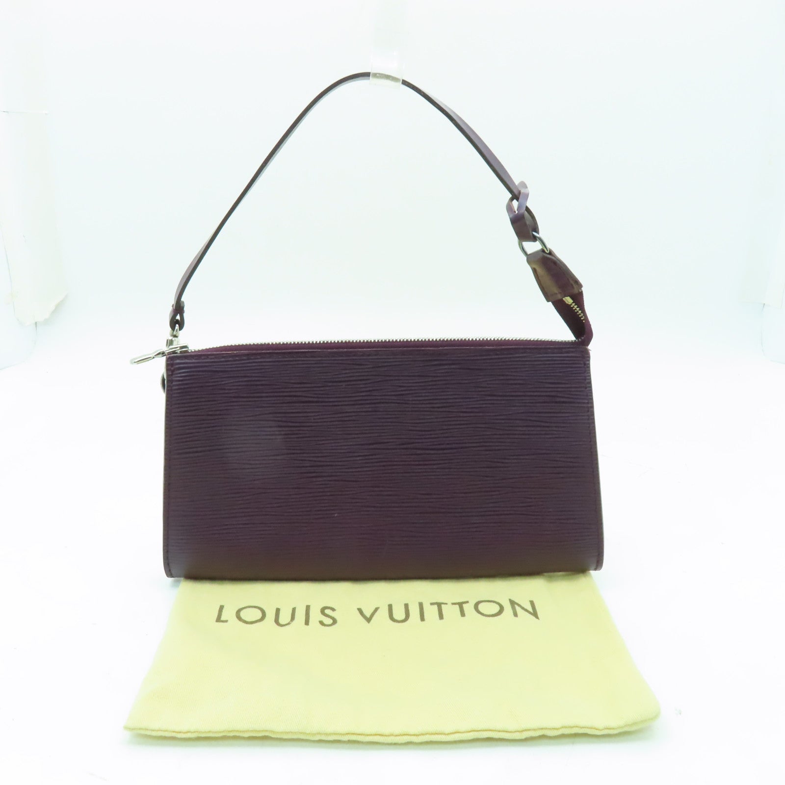 LOUIS VUITTON Epi Pochette Accessoires銀扣手挽袋紫色