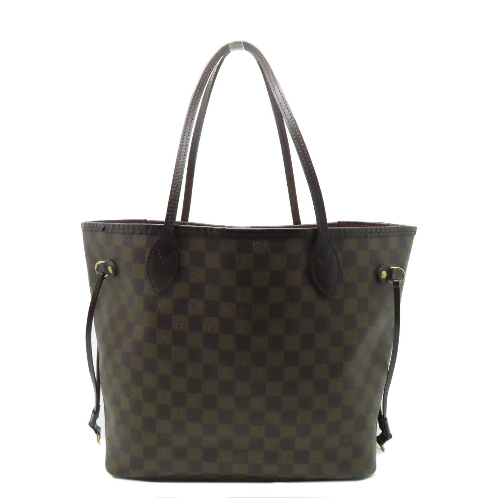 LOUIS VUITTON Damier Neverfull MM金扣手挽袋啡色