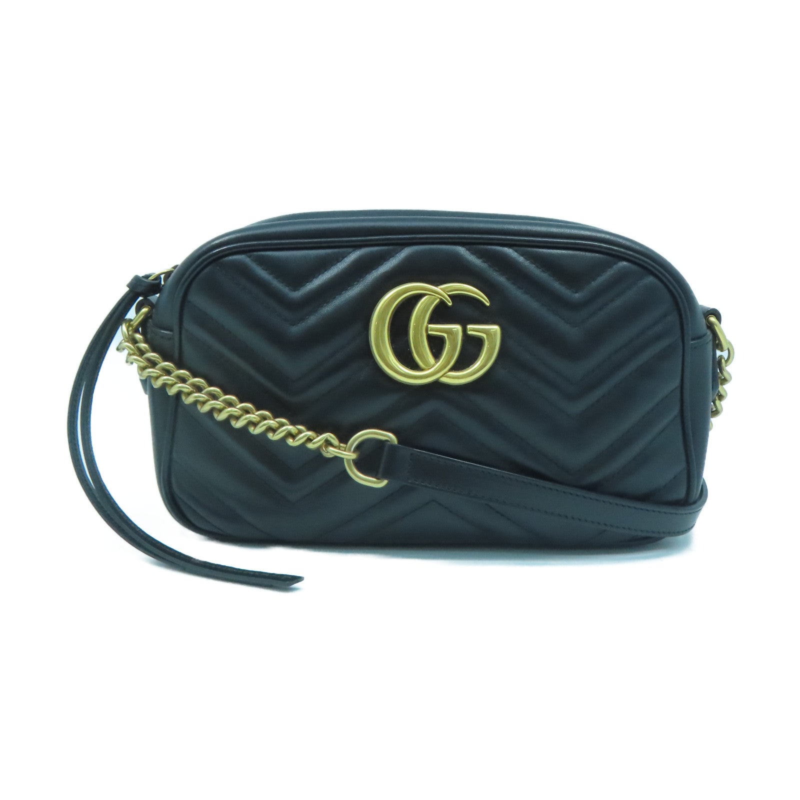 GUCCI 牛皮皮革GG Marmont金扣鏈帶肩背袋黑色