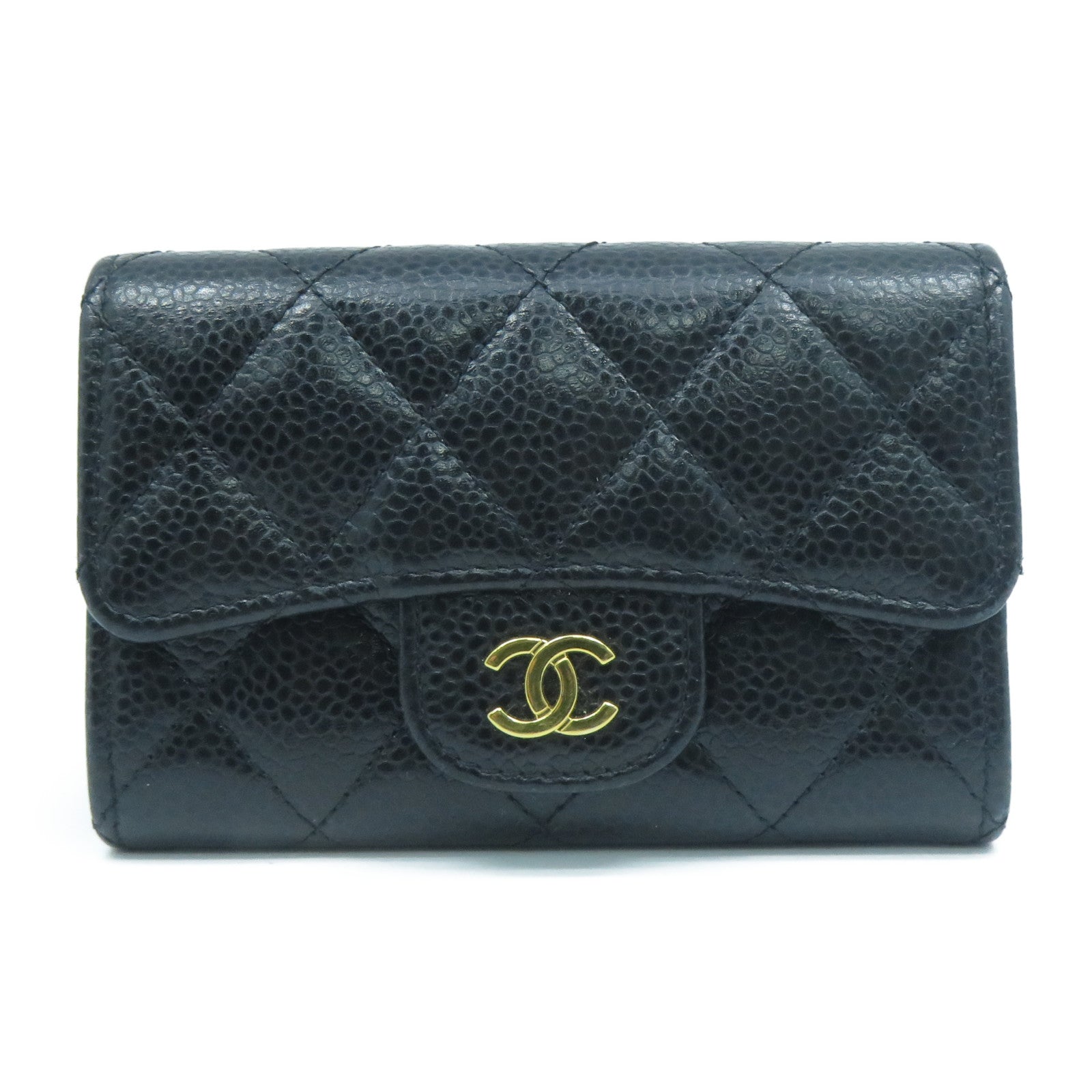 CHANEL 菱格Caviar皮革Card Case金扣卡片套黑色