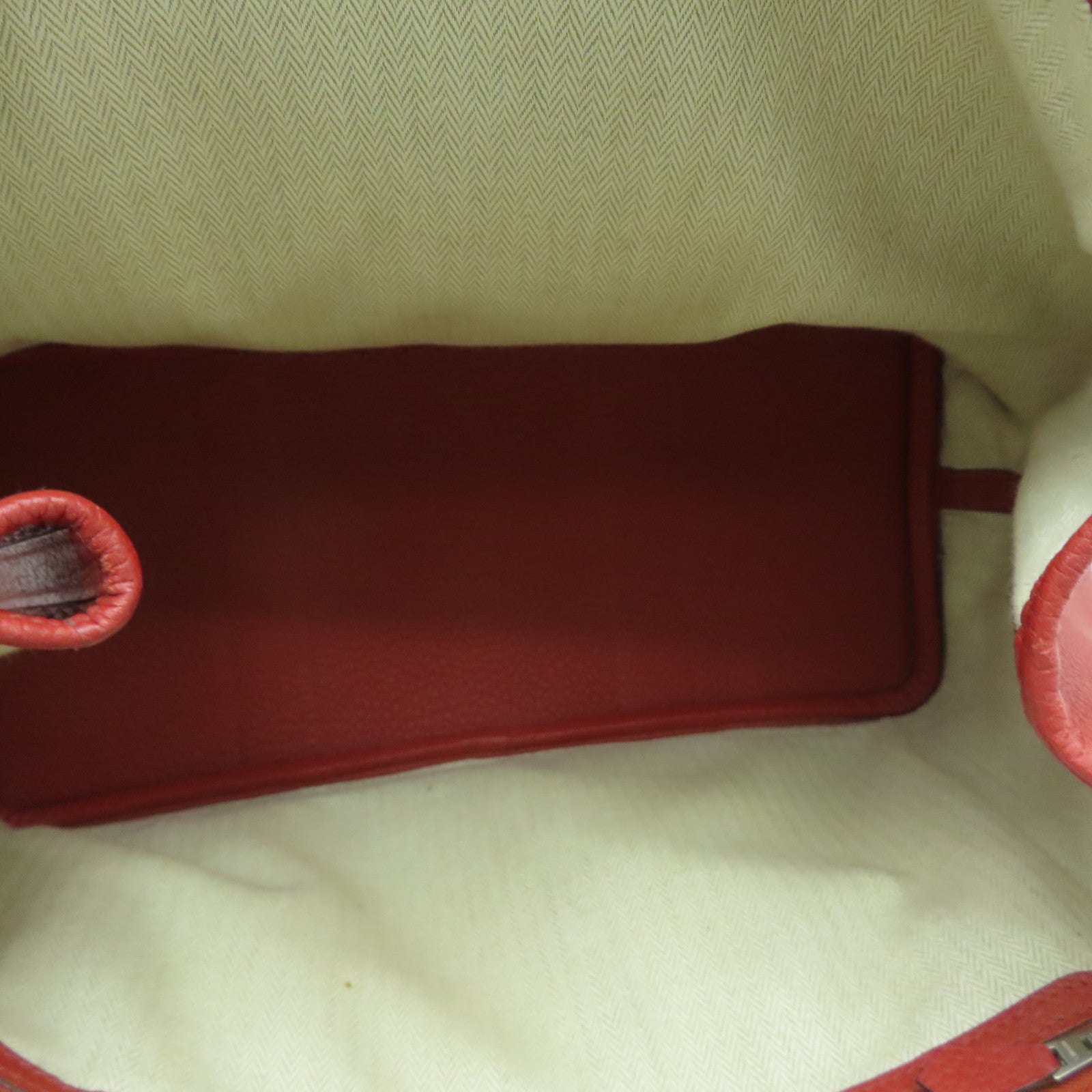 HERMES Clemence Leather Garden Party PM Silver Buckle Handle Bag Red
