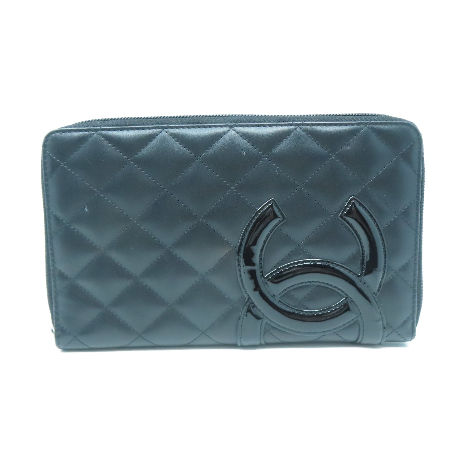 CHANEL 菱格牛皮皮革Long Wallet銀扣長錢包黑色