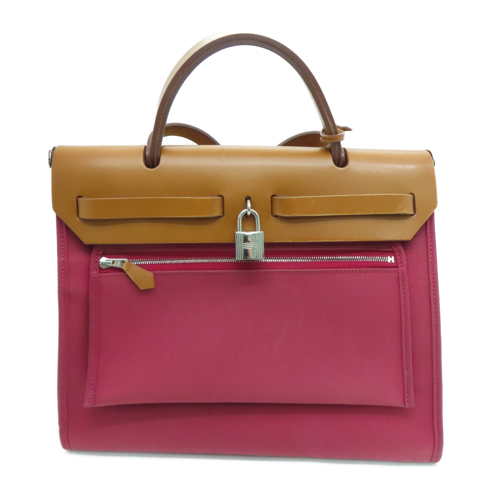 HERMES 帆布Herbag PM银扣肩背袋红色