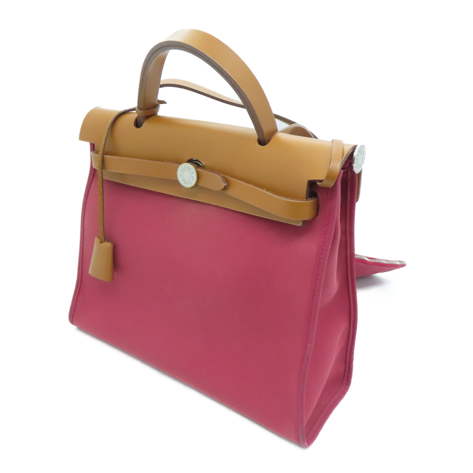 HERMES 帆布Herbag PM银扣肩背袋红色