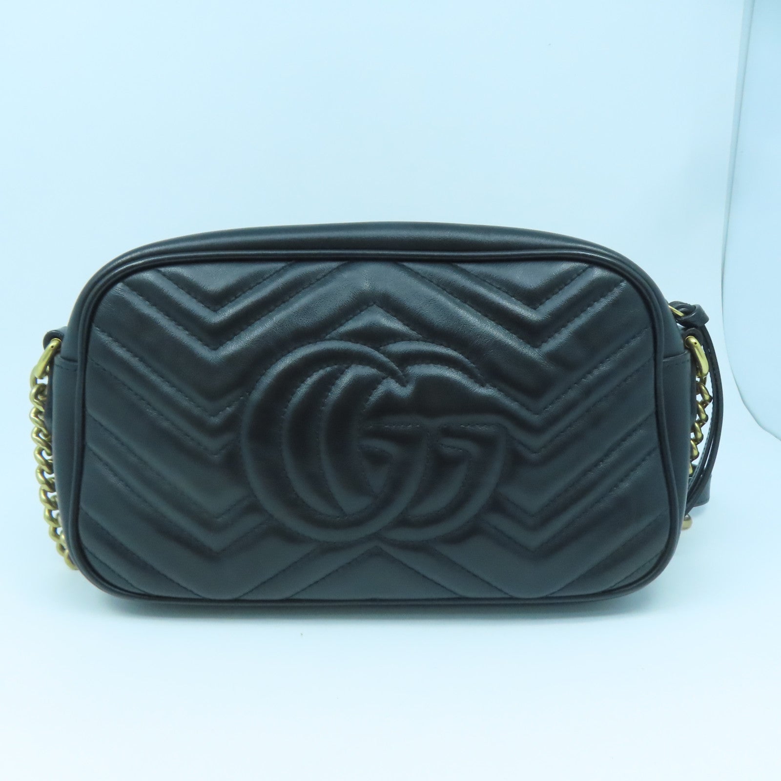 GUCCI 牛皮皮革GG Marmont金扣鏈帶肩背袋黑色