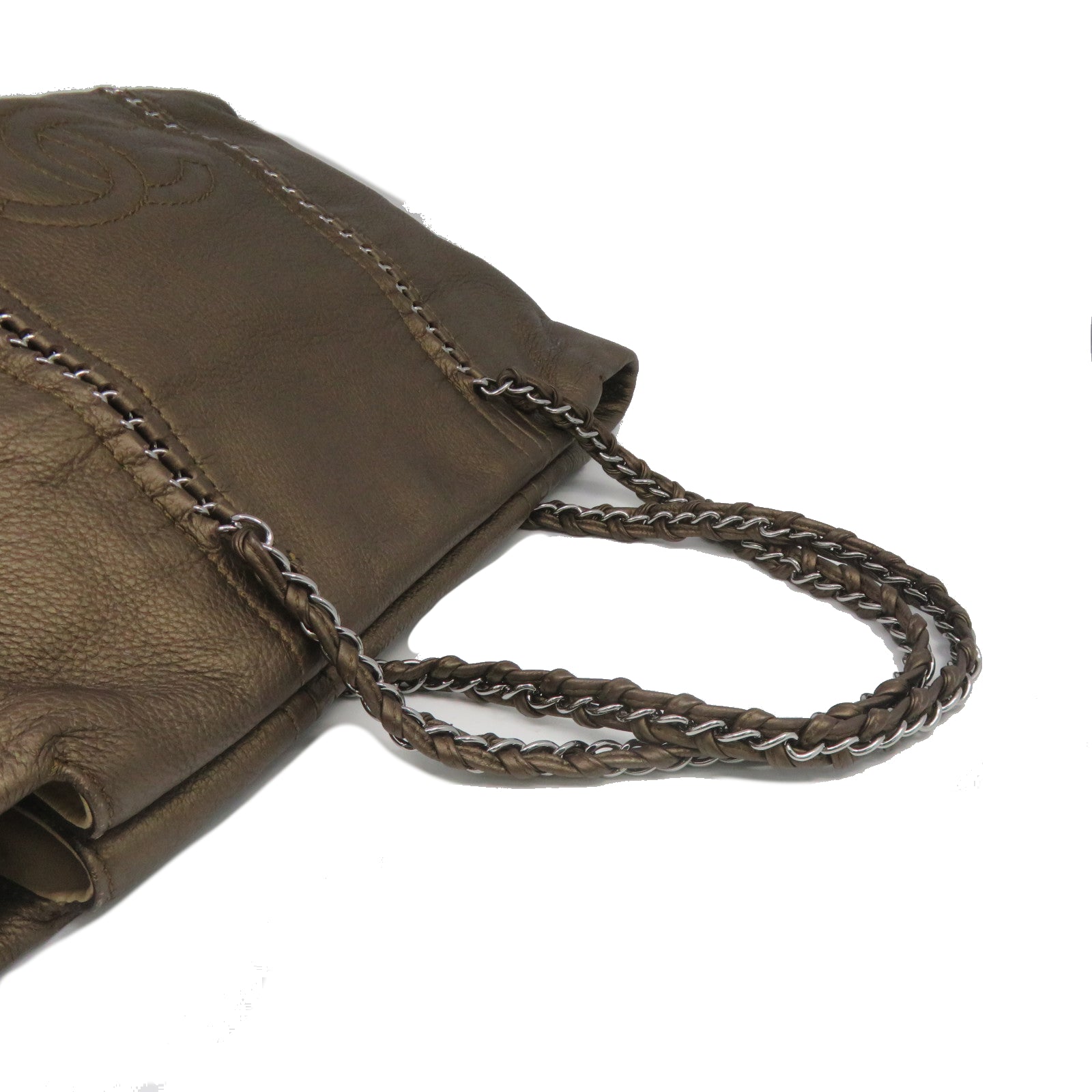 CHANEL 牛皮皮革Tote Bag银扣链带手挽袋啡色