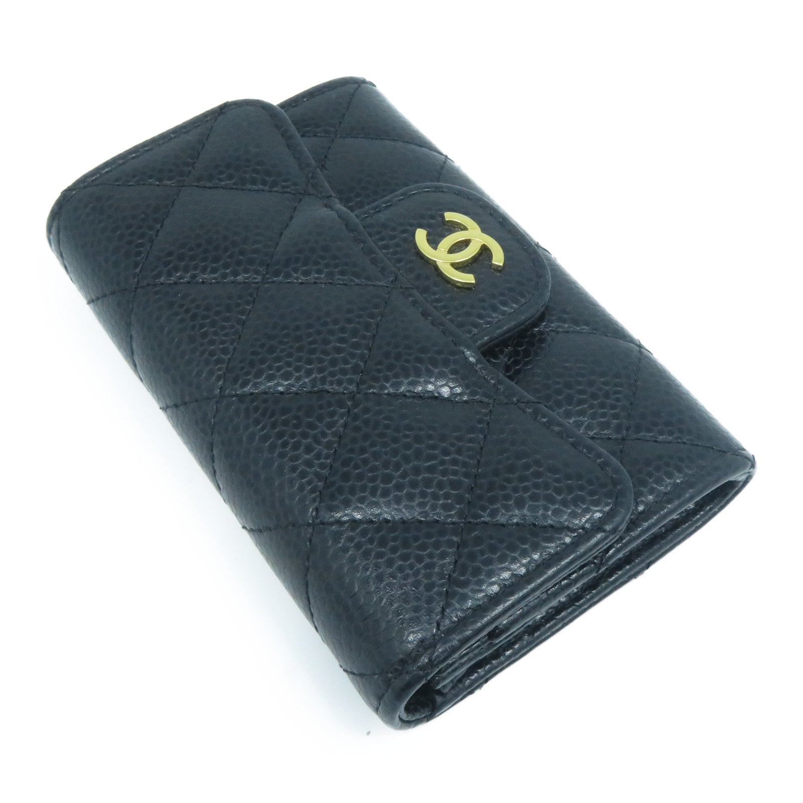 CHANEL 菱格Caviar皮革Card Case金扣卡片套黑色