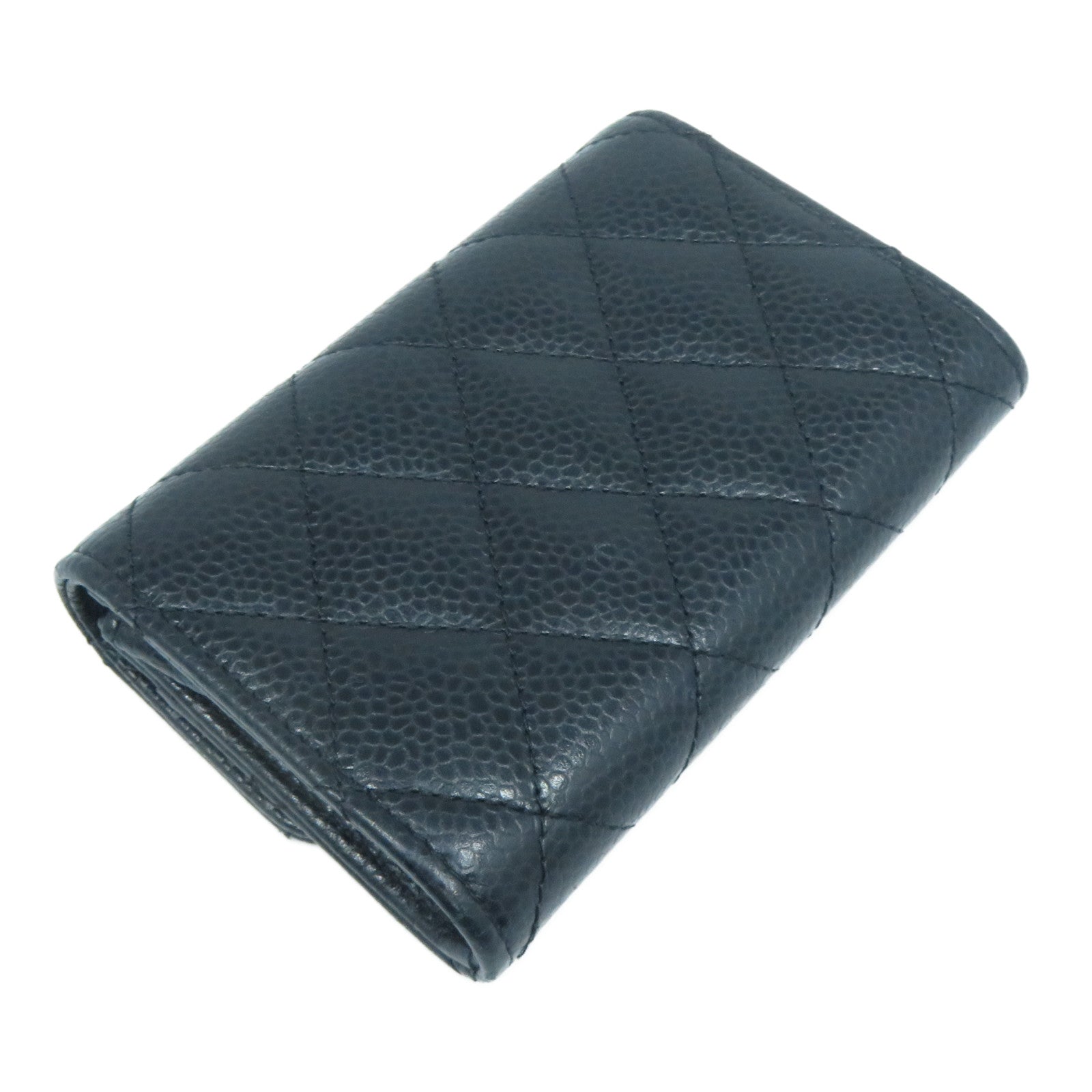 CHANEL 菱格Caviar皮革Card Case金扣卡片套黑色