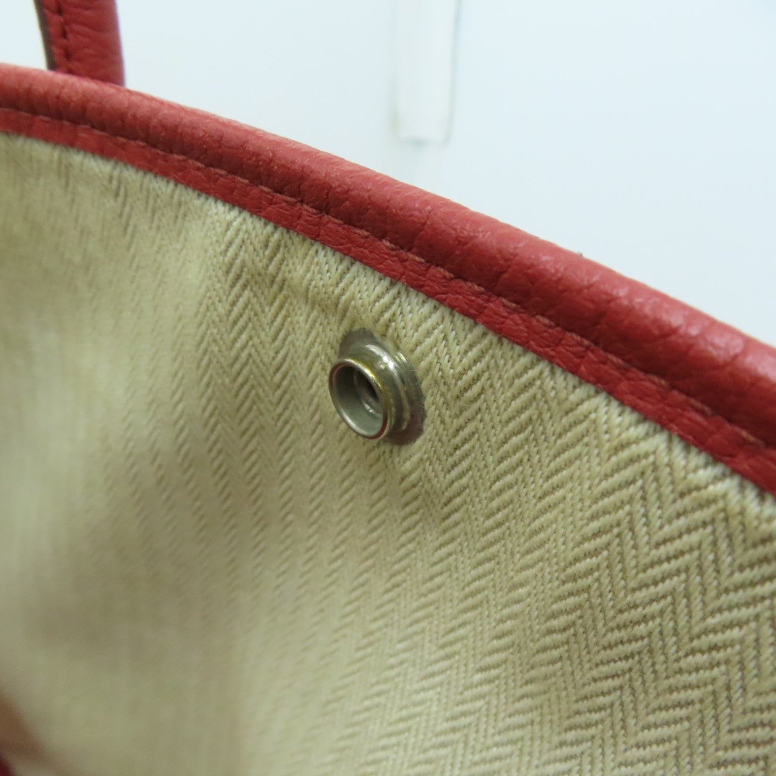 HERMES Clemence Leather Garden Party PM Silver Buckle Handle Bag Red