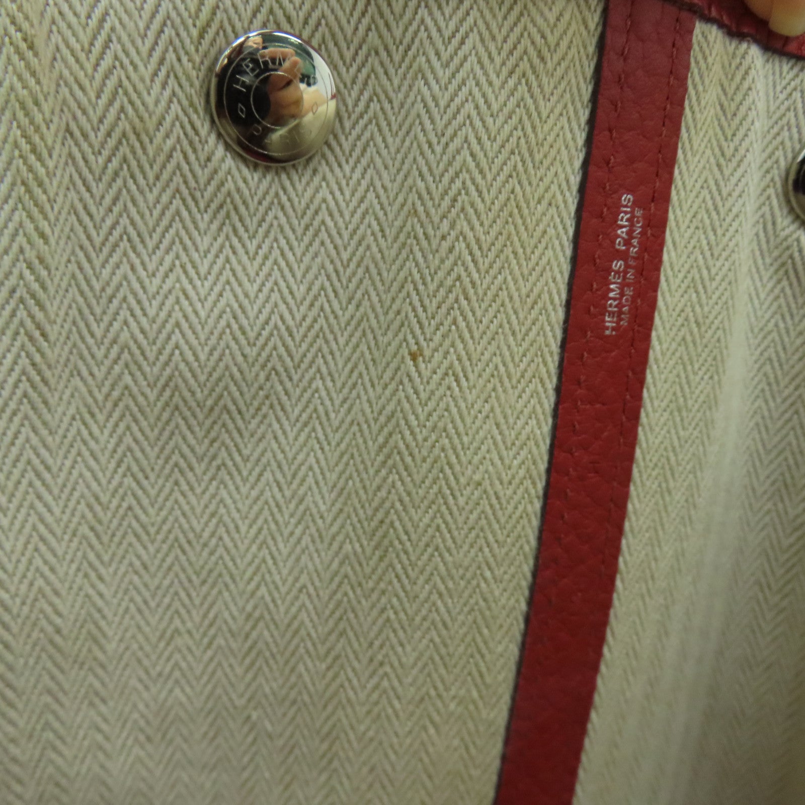 HERMES Clemence Leather Garden Party PM Silver Buckle Handle Bag Red