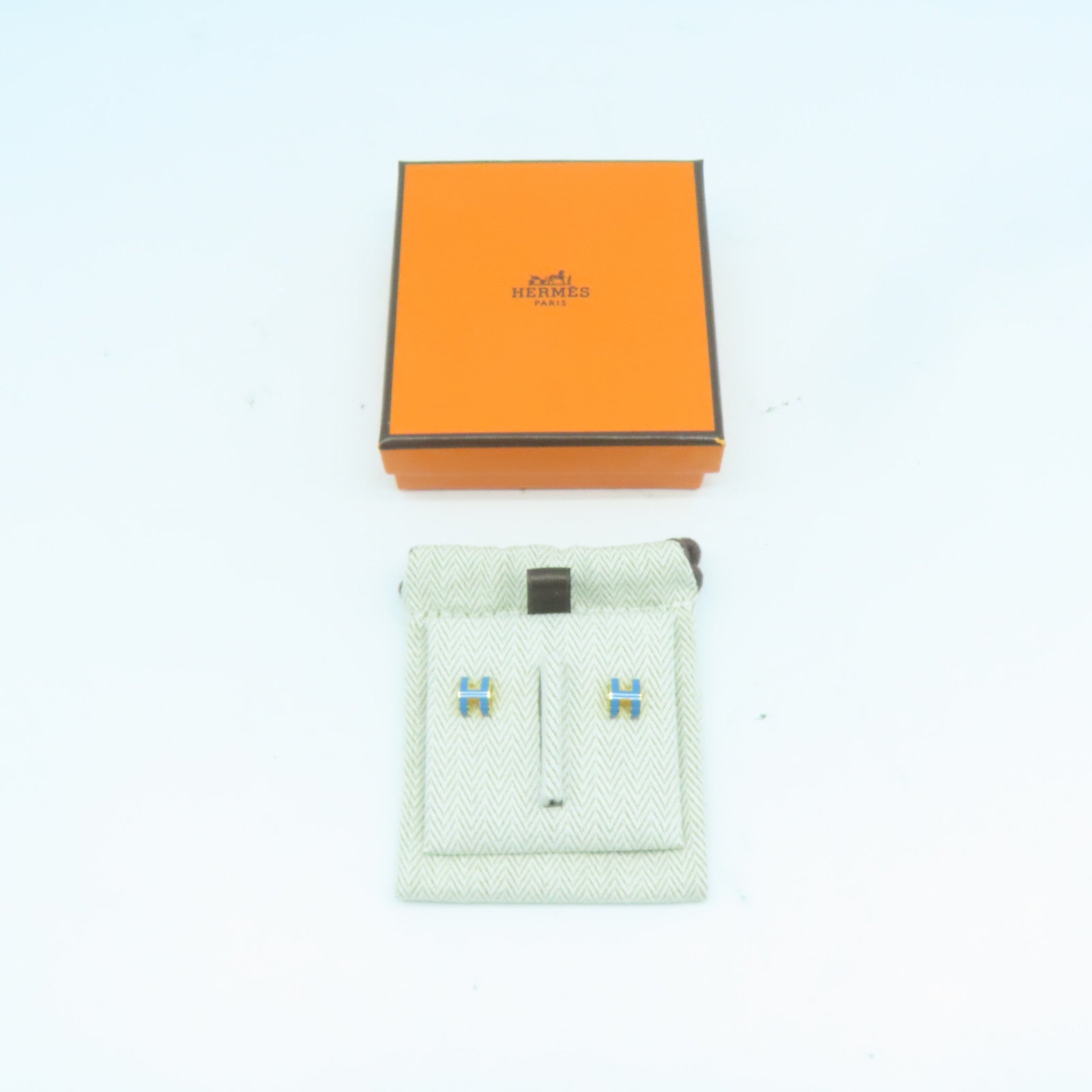 HERMES 金屬Pop H耳環藍色/金色