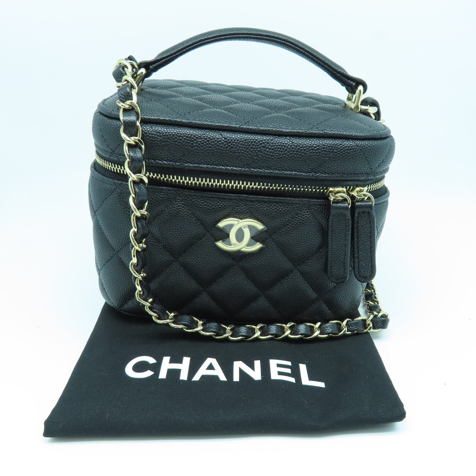 CHANEL 菱格牛皮皮革2way Shoulder Bag金扣手挽肩背两用袋黑色