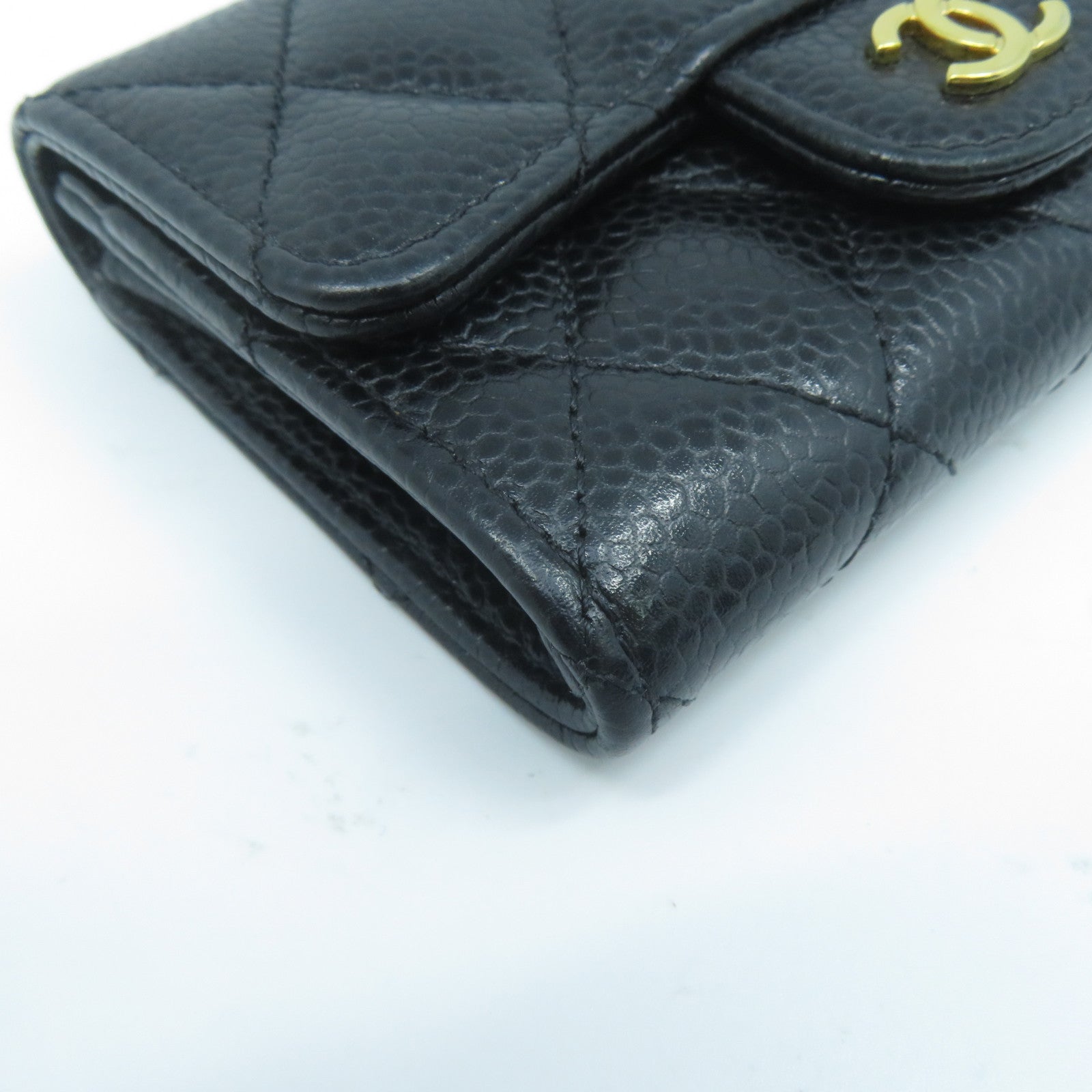 CHANEL 菱格Caviar皮革Card Case金扣卡片套黑色