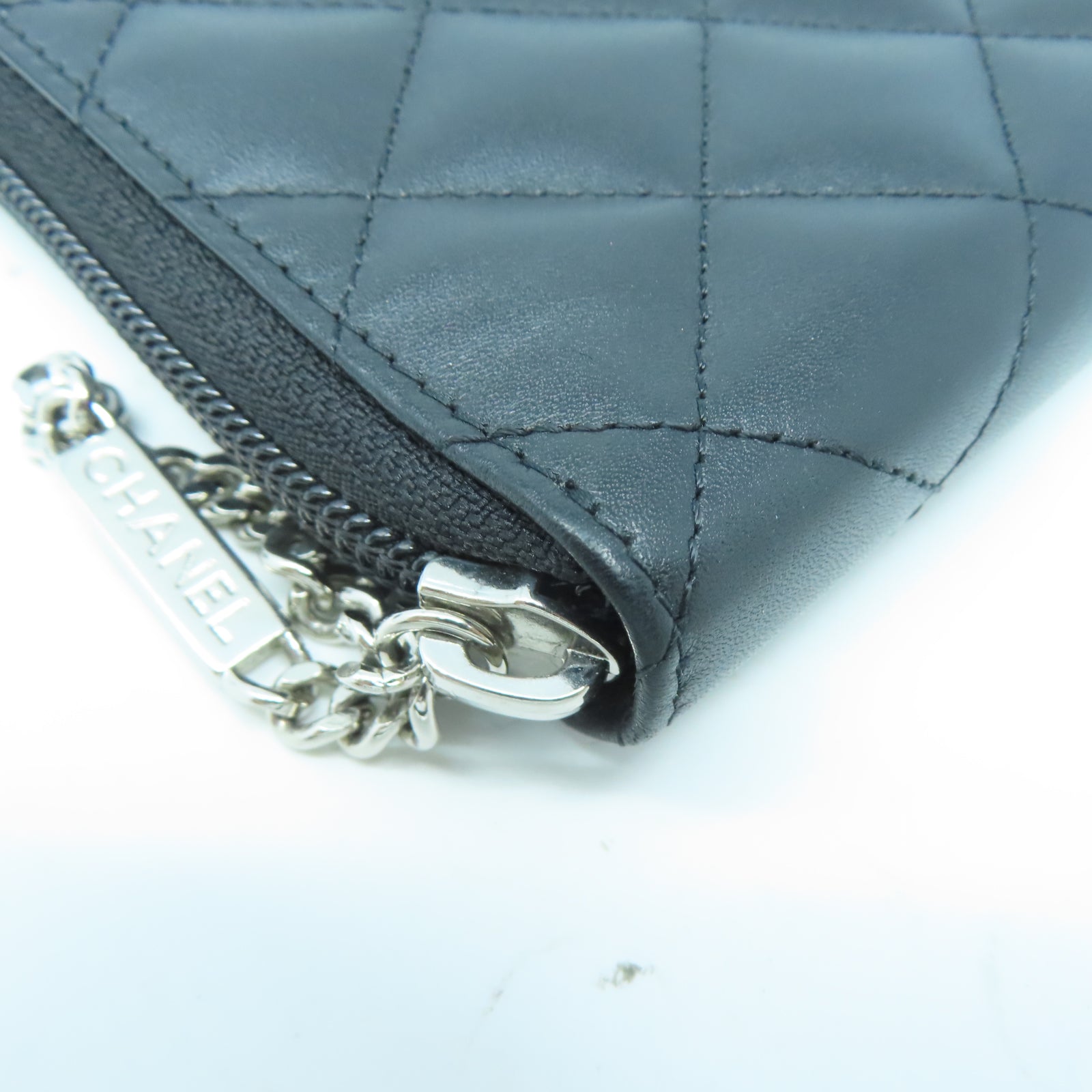 CHANEL 菱格牛皮皮革Long Wallet銀扣長錢包黑色