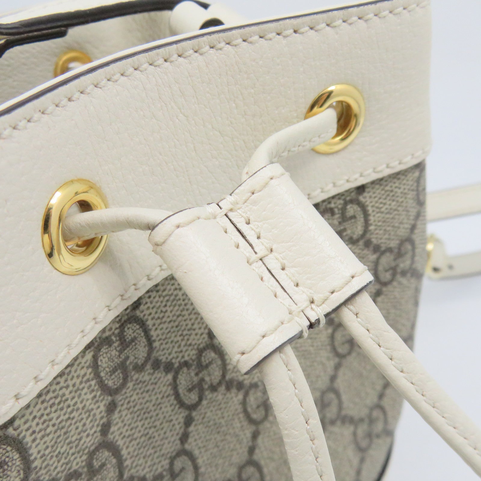GUCCI 塗層帆布Mini Bucket Shoulder Bag肩背袋啡色/白色