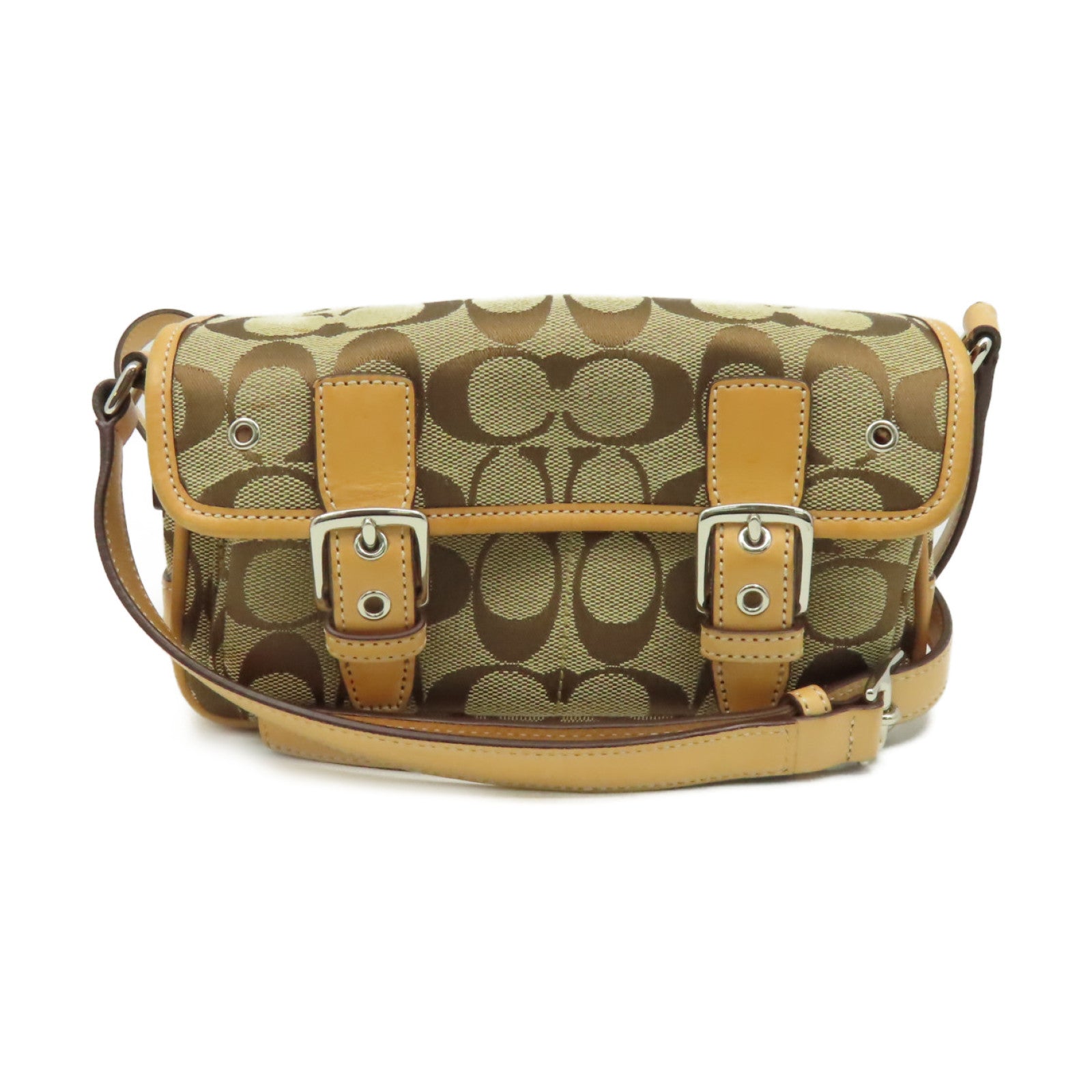 COACH 帆布Shoulder Bag銀扣肩背袋啡色