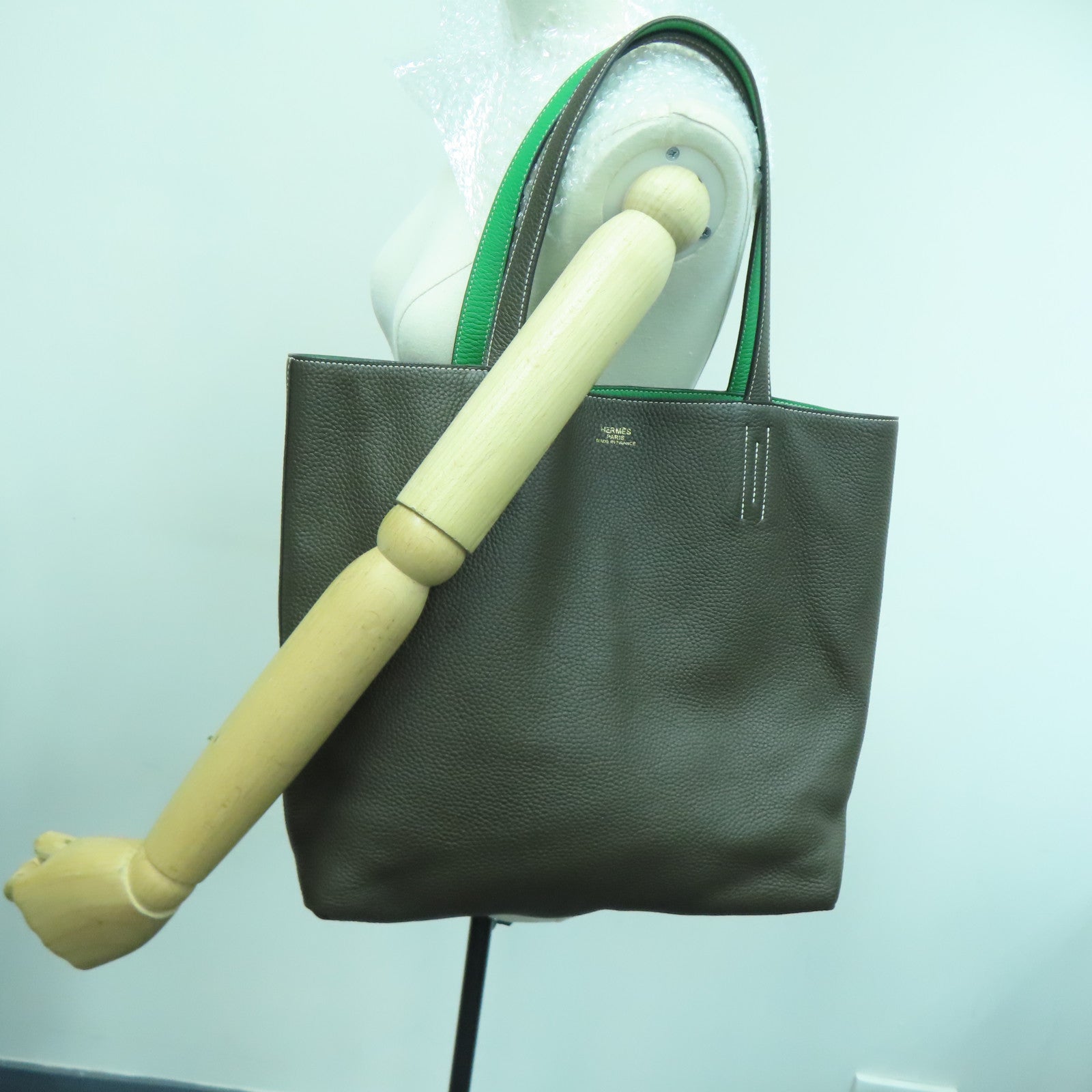 HERMES Clemence皮革Double Sens 45手挽袋/肩背袋啡色綠色