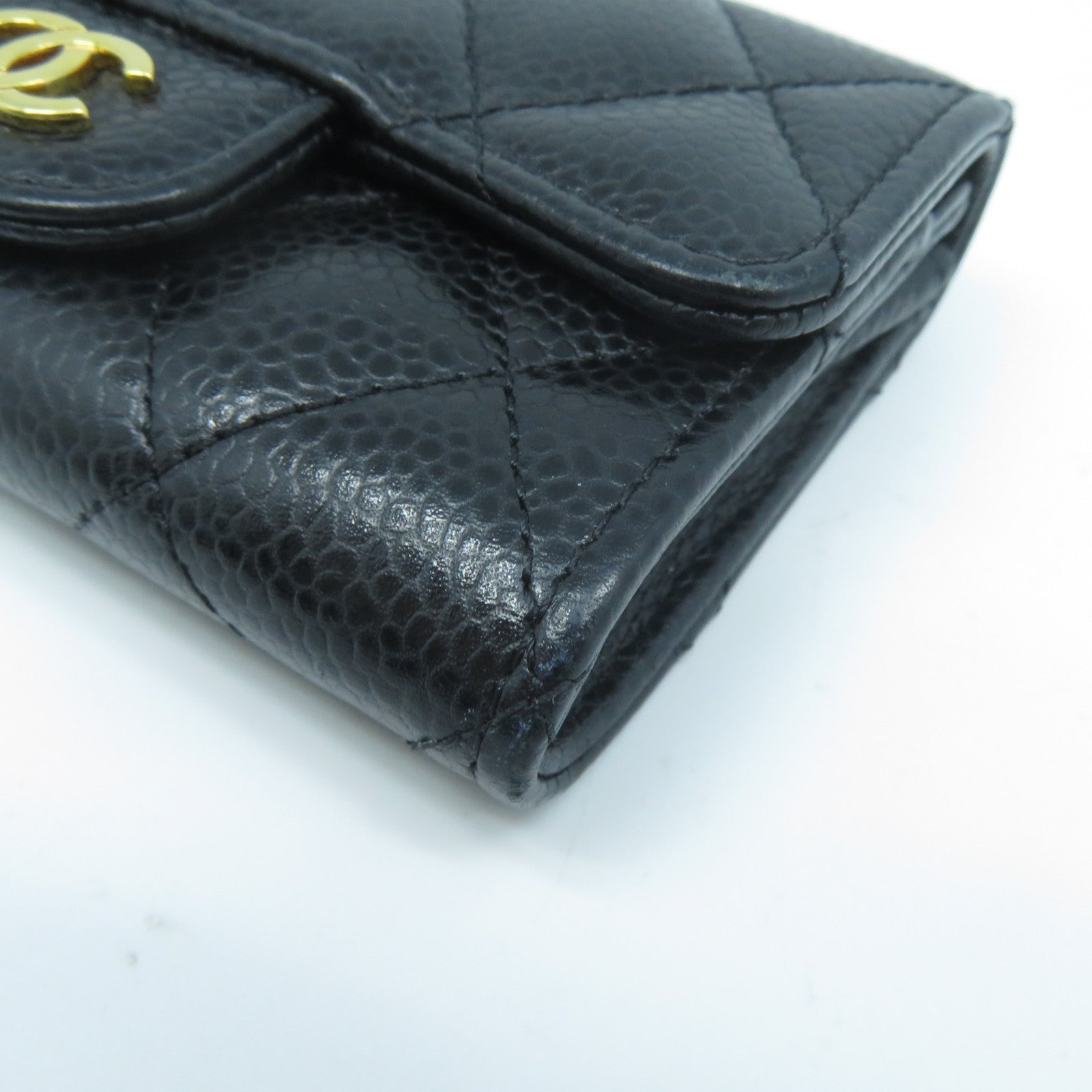 CHANEL 菱格Caviar皮革Card Case金扣卡片套黑色