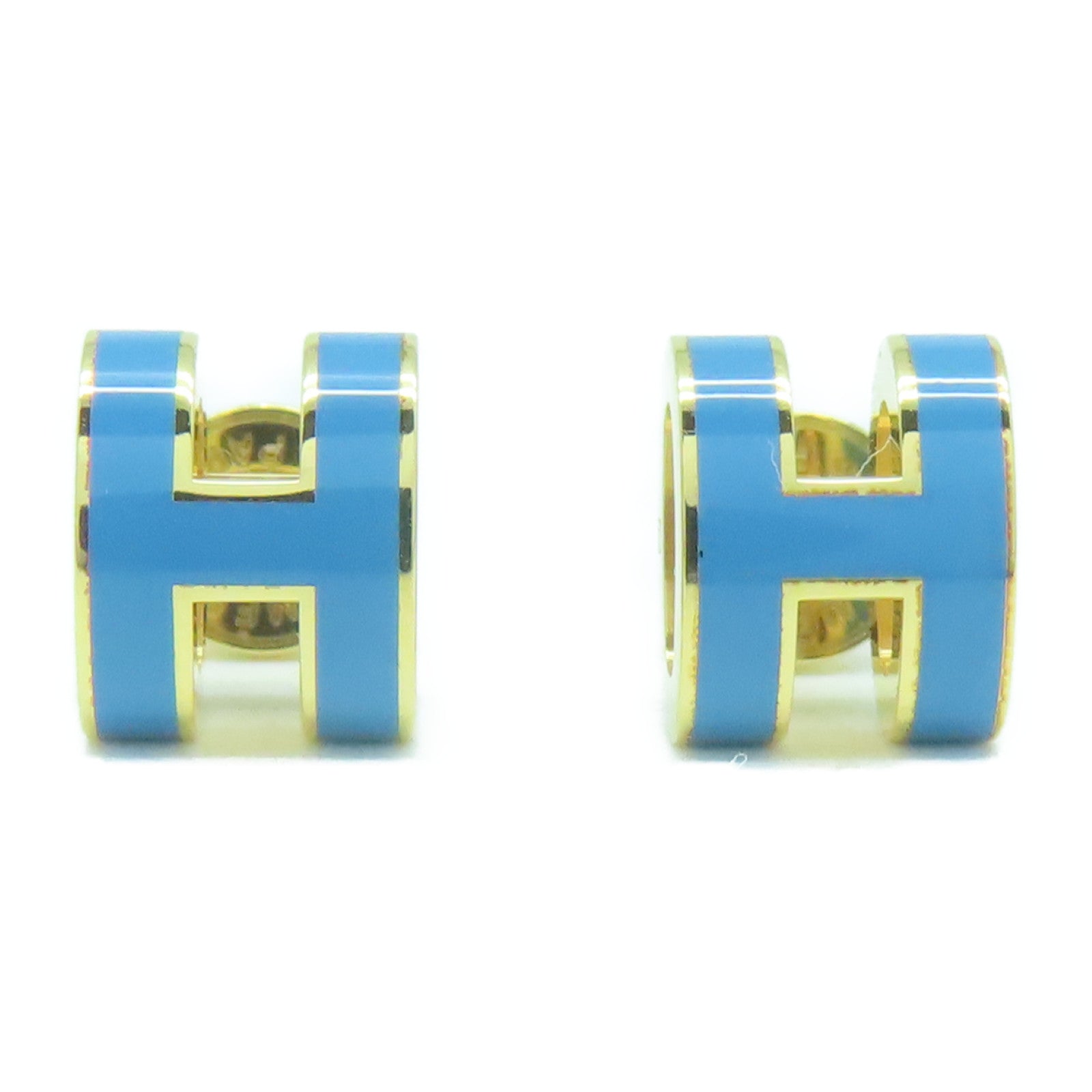 HERMES 金屬Pop H耳環藍色/金色