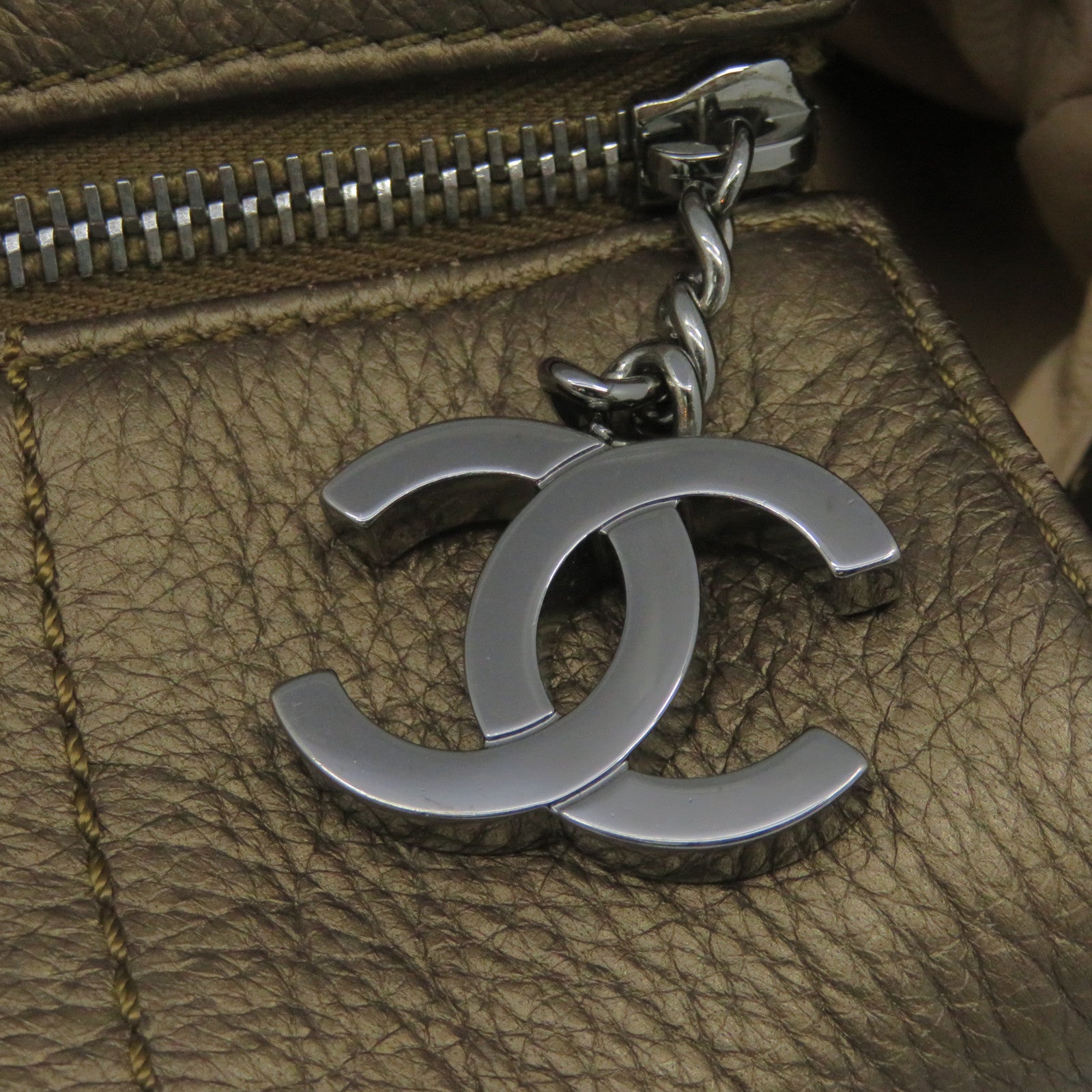 CHANEL 牛皮皮革Tote Bag银扣链带手挽袋啡色