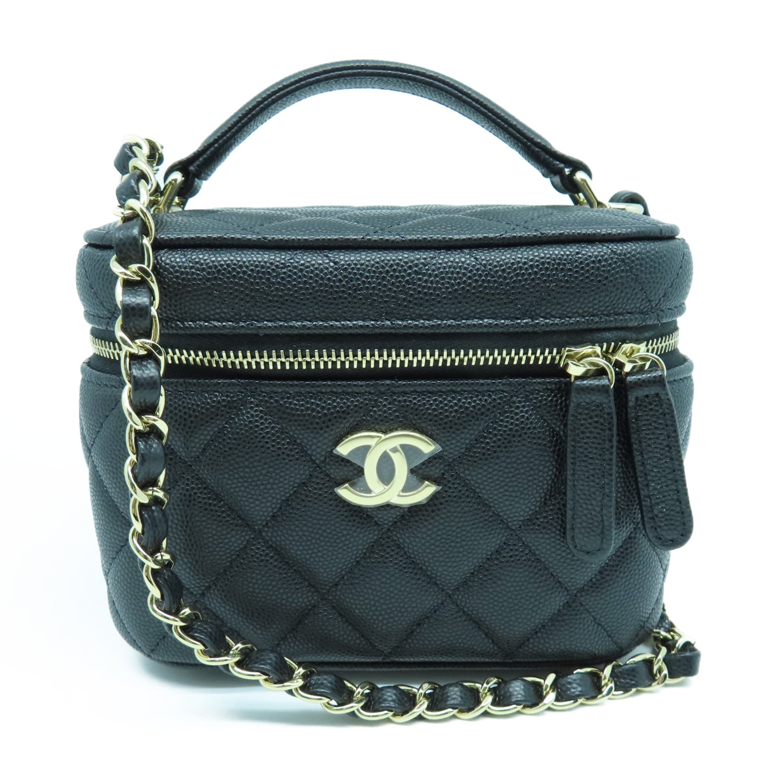 CHANEL 菱格牛皮皮革2way Shoulder Bag金扣手挽肩背两用袋黑色