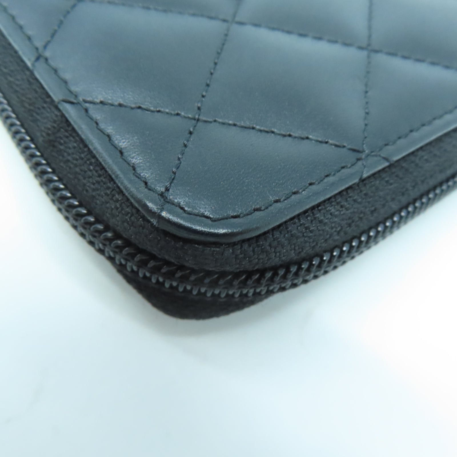 CHANEL 菱格牛皮皮革Long Wallet銀扣長錢包黑色