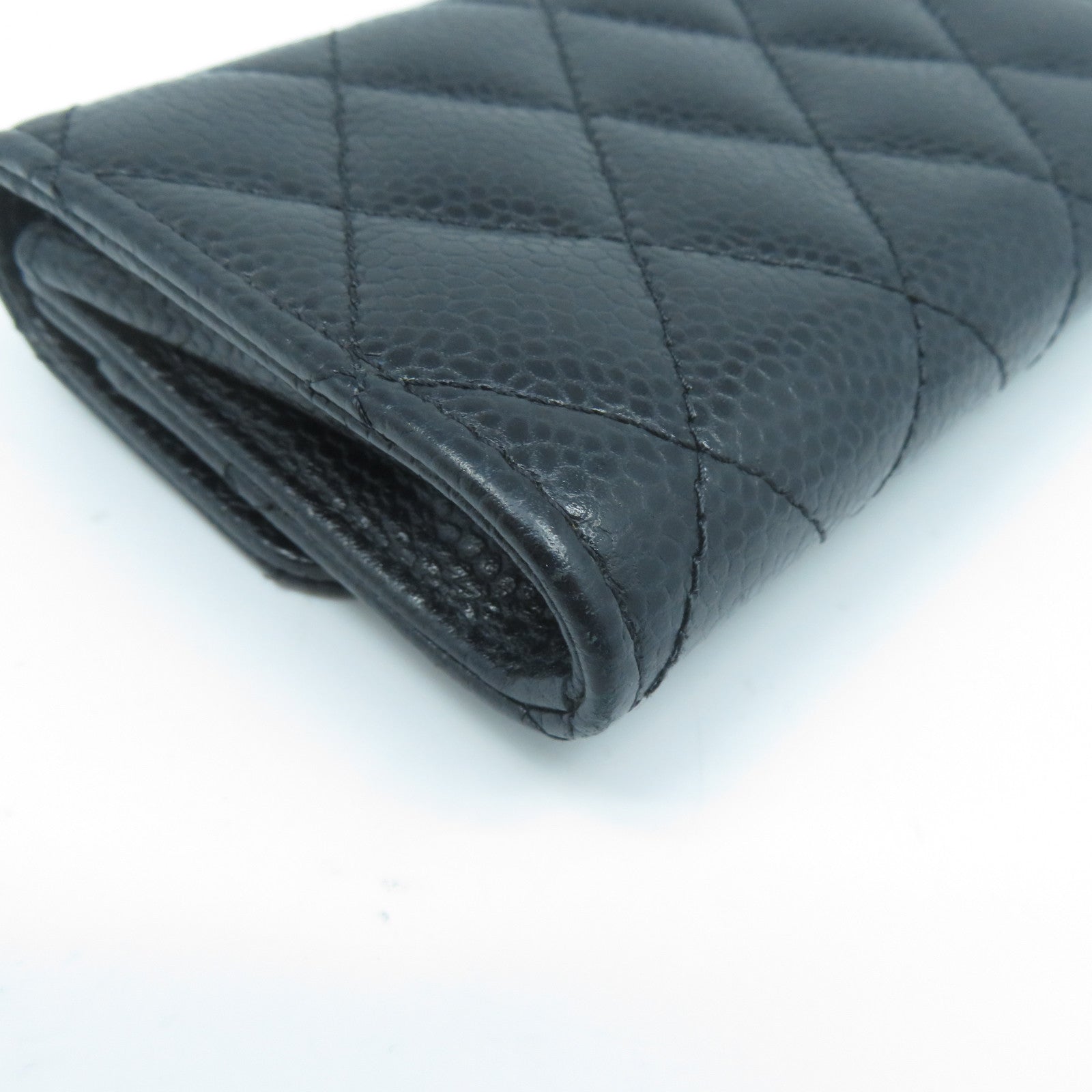 CHANEL 菱格Caviar皮革Card Case金扣卡片套黑色