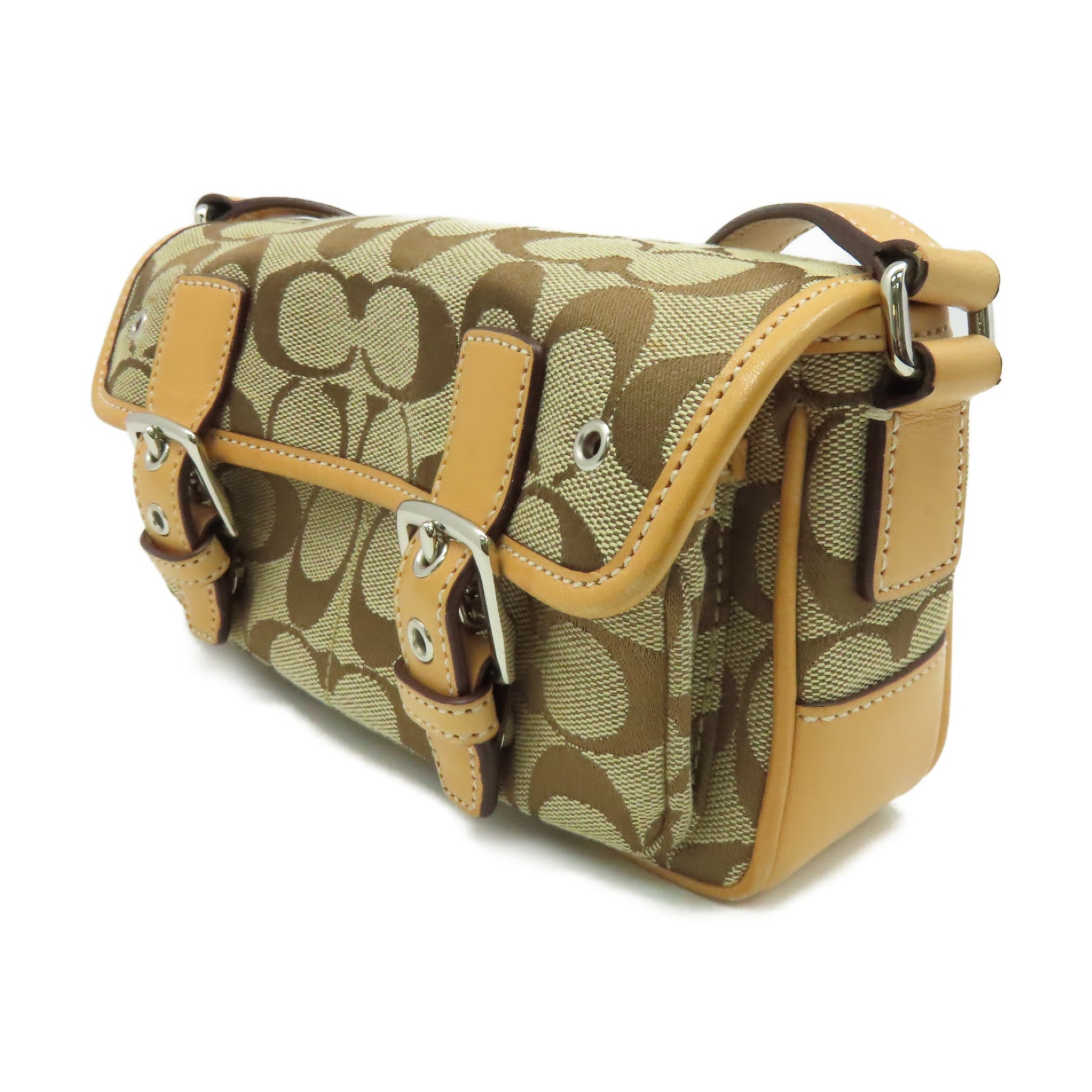 COACH 帆布Shoulder Bag銀扣肩背袋啡色