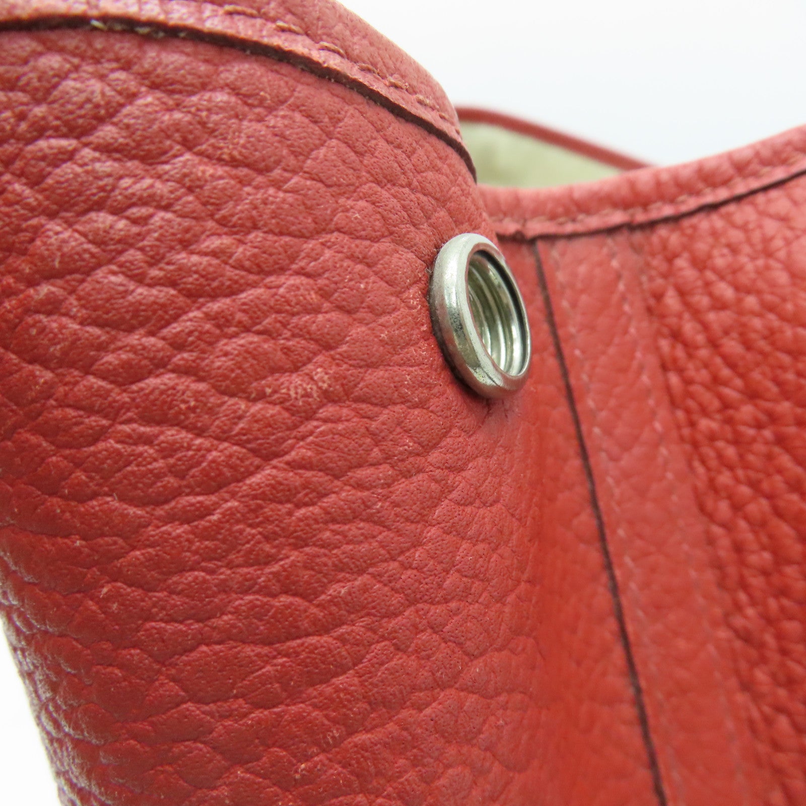 HERMES Clemence Leather Garden Party PM Silver Buckle Handle Bag Red
