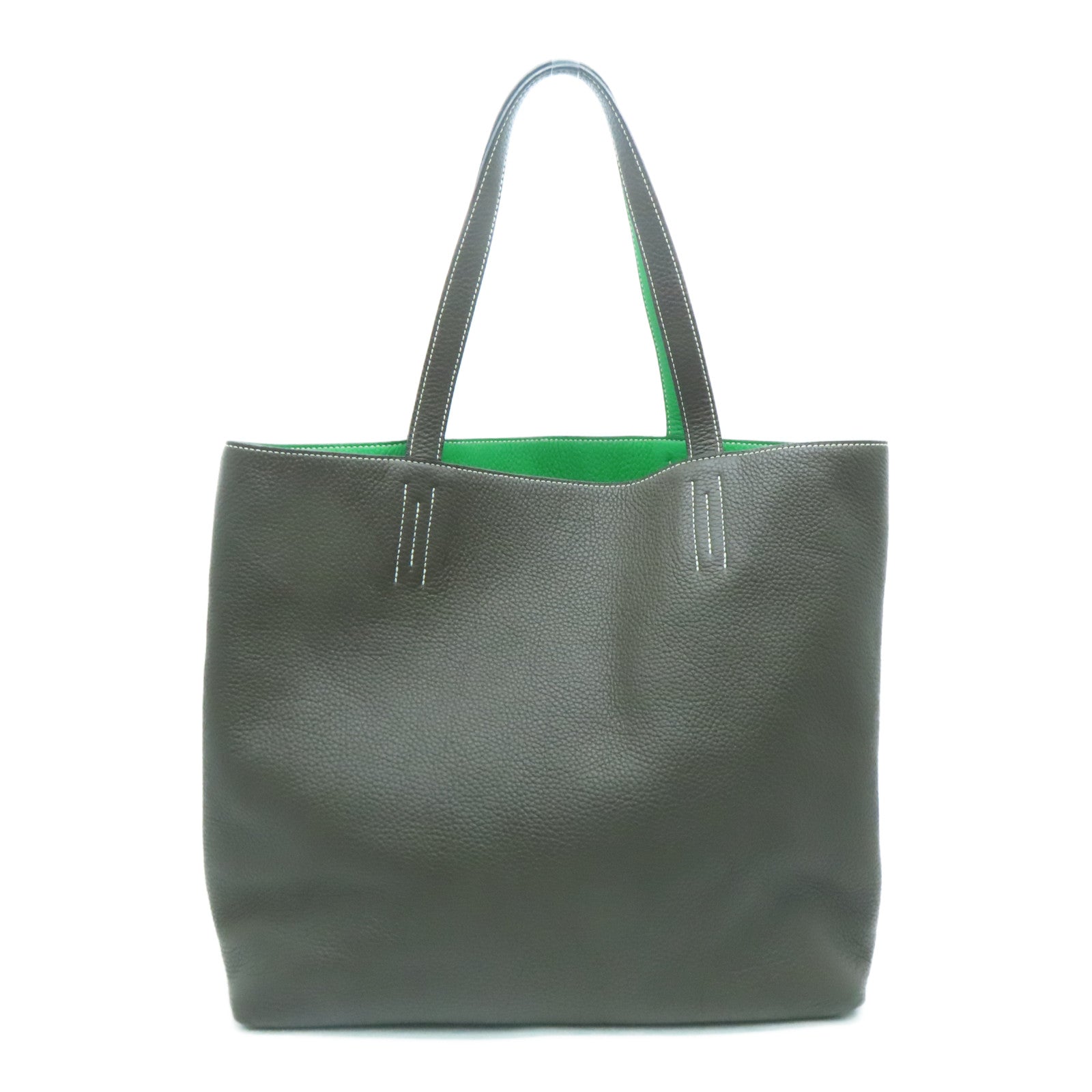 HERMES Clemence皮革Double Sens 45手挽袋/肩背袋啡色綠色