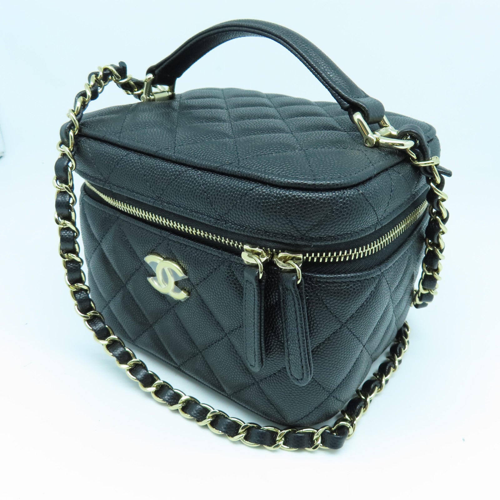 CHANEL 菱格牛皮皮革2way Shoulder Bag金扣手挽肩背两用袋黑色