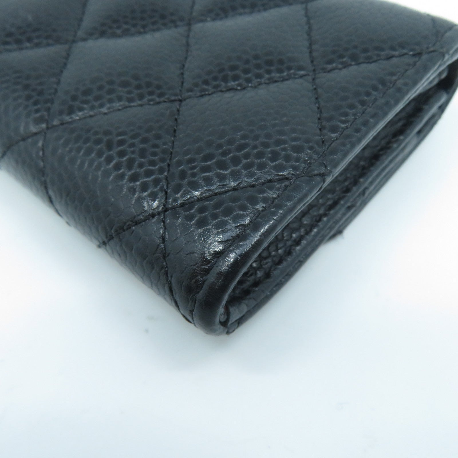 CHANEL 菱格Caviar皮革Card Case金扣卡片套黑色