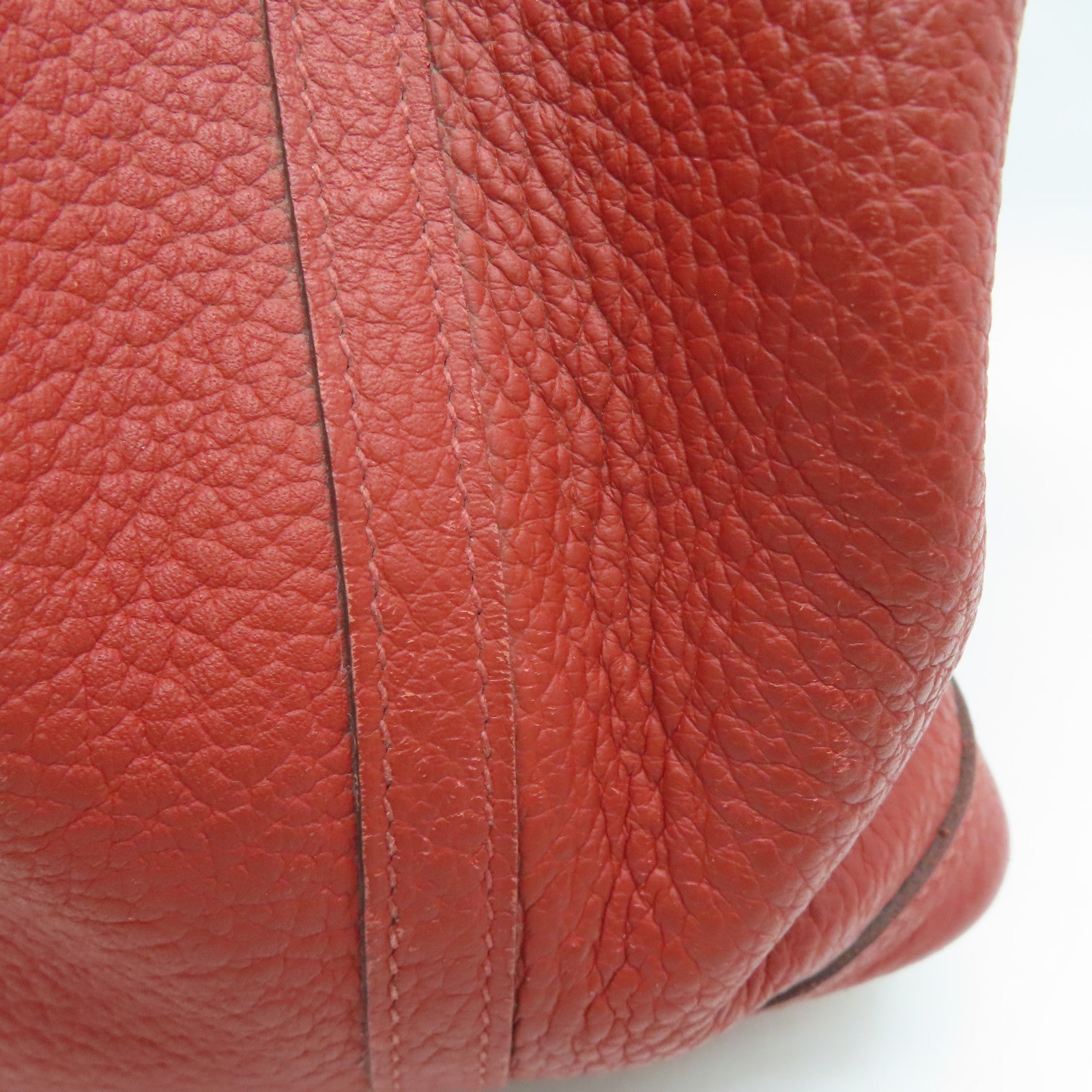 HERMES Clemence Leather Garden Party PM Silver Buckle Handle Bag Red