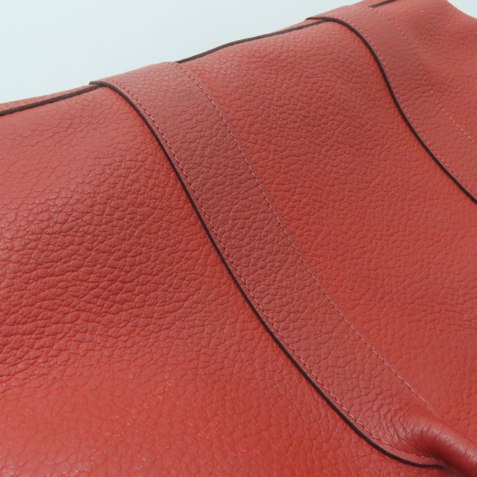 HERMES Clemence Leather Garden Party PM Silver Buckle Handle Bag Red