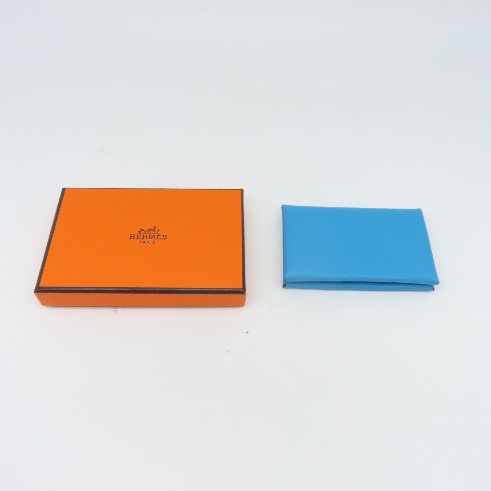 HERMES Chevre皮革Card Case銀扣卡片套藍色