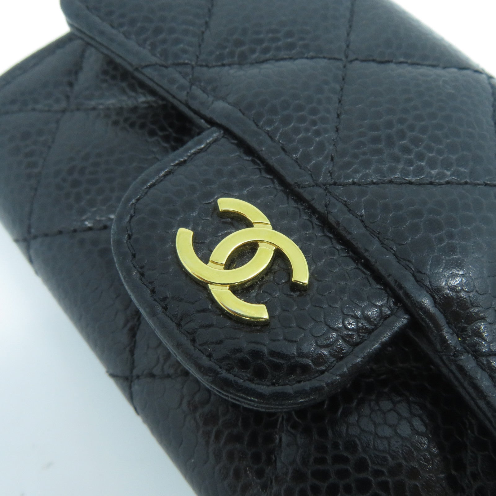 CHANEL 菱格Caviar皮革Card Case金扣卡片套黑色