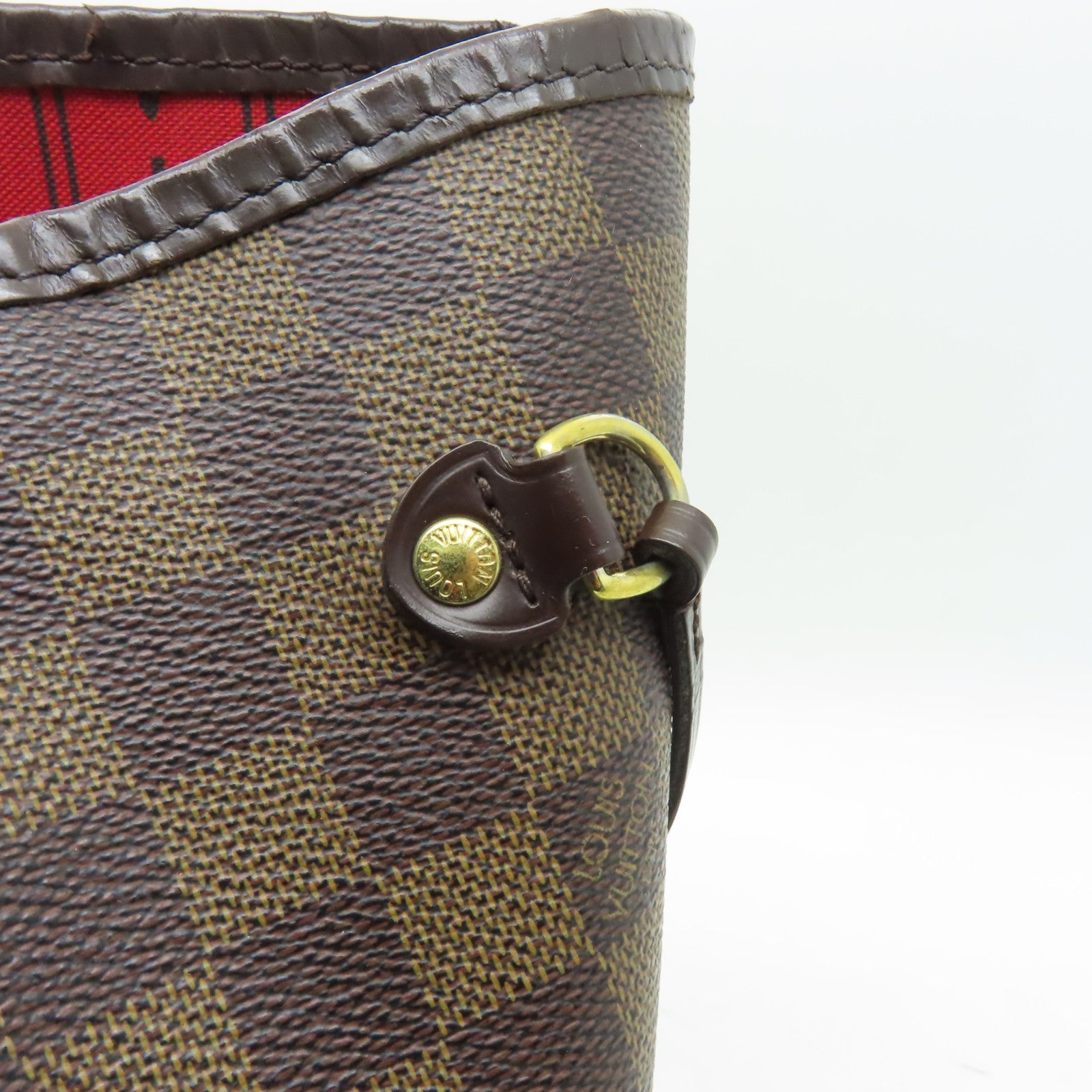 LOUIS VUITTON Damier Neverfull MM金扣手挽袋啡色