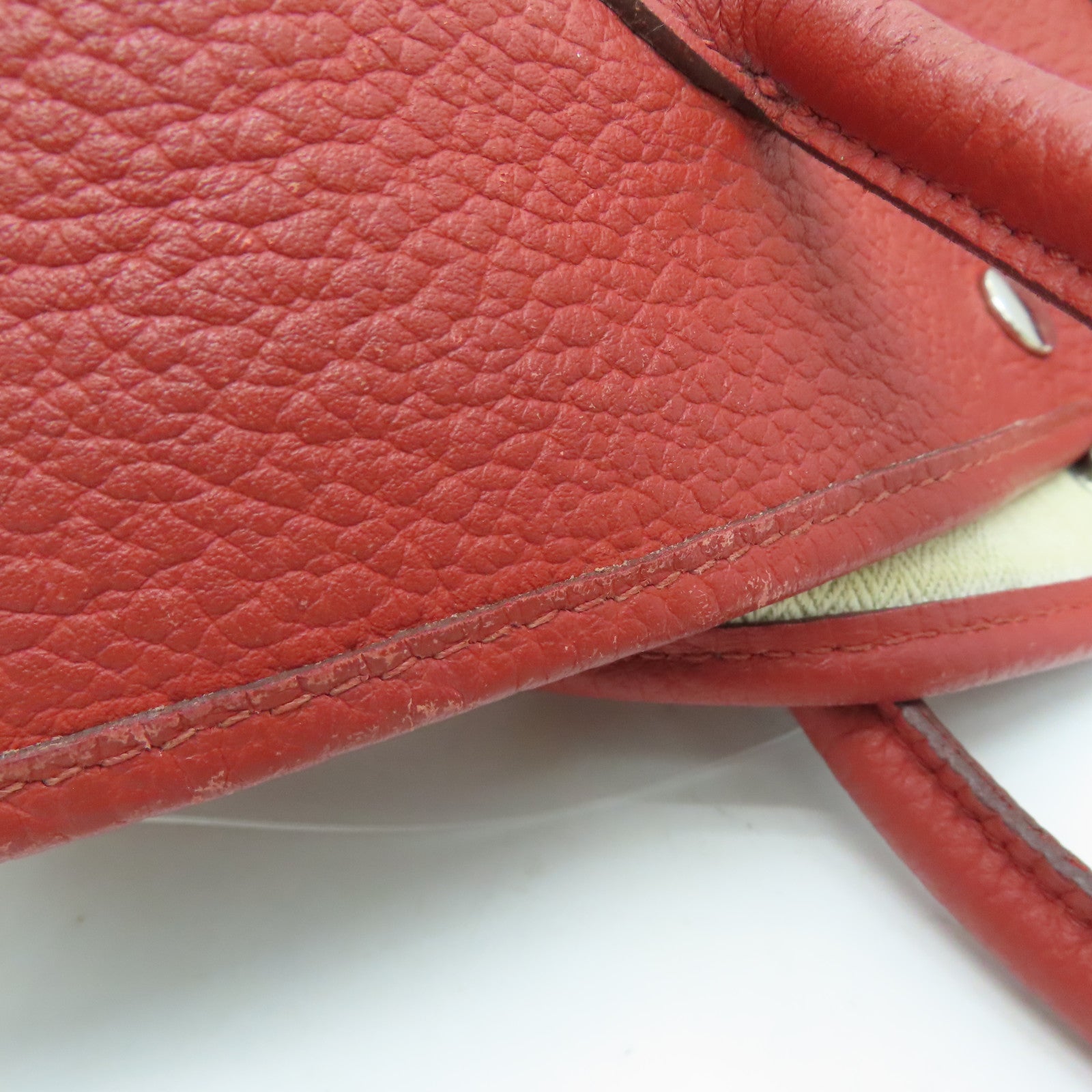 HERMES Clemence Leather Garden Party PM Silver Buckle Handle Bag Red