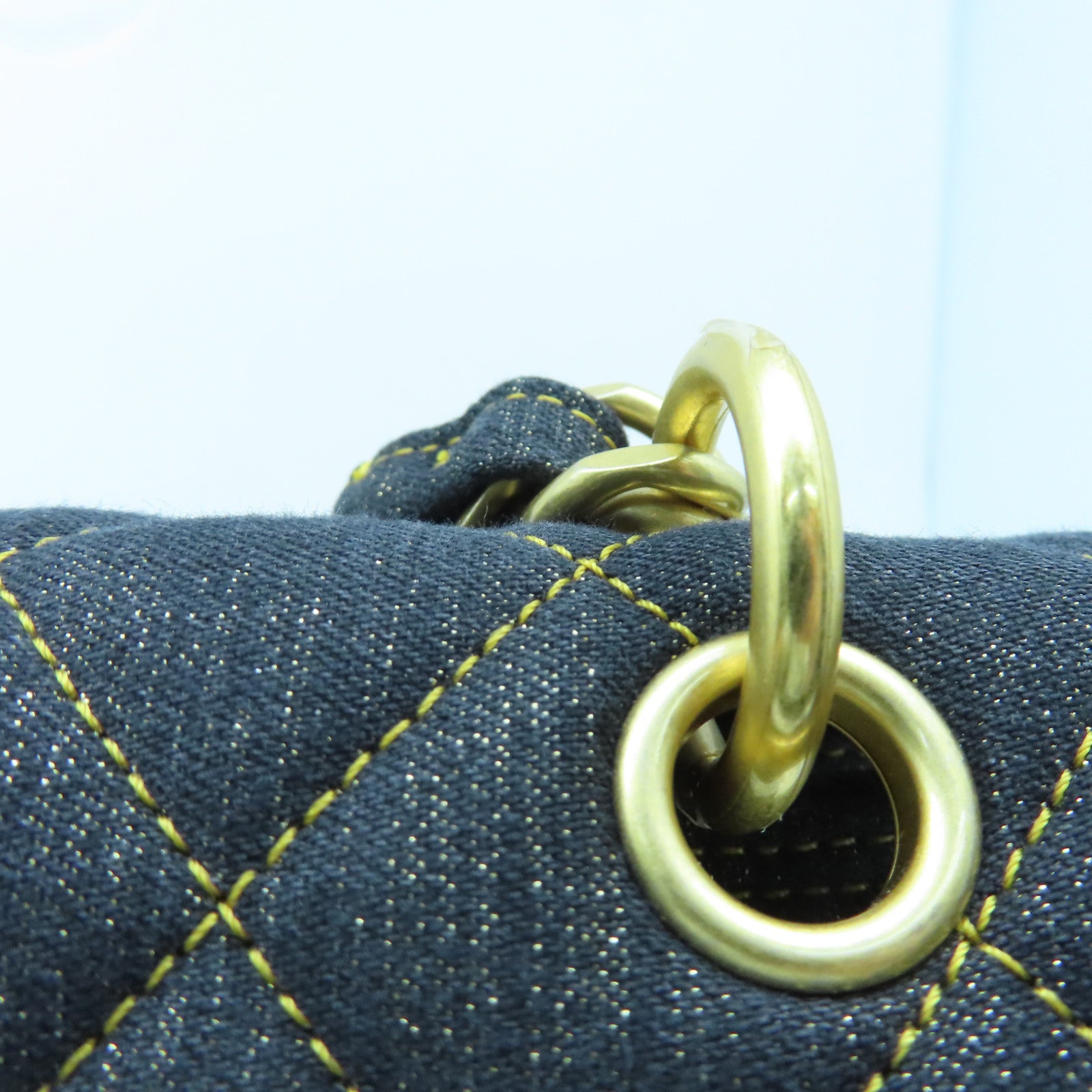 CHANEL Rhombus Denim Chain Shoulder Gold Buckle Shoulder Bag Black Blue/Yellow