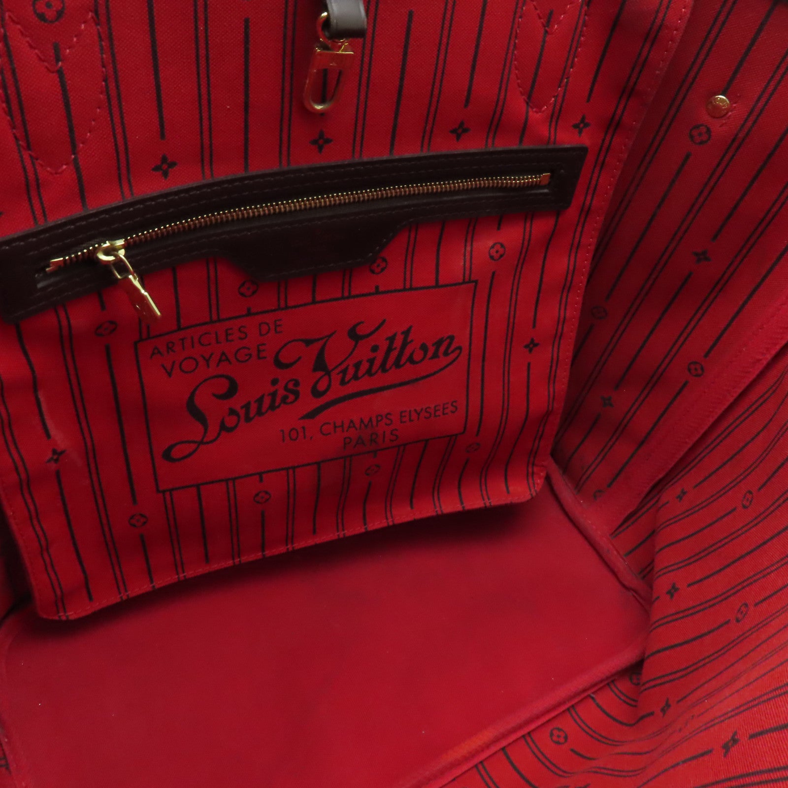 LOUIS VUITTON Damier Neverfull MM金扣手挽袋啡色